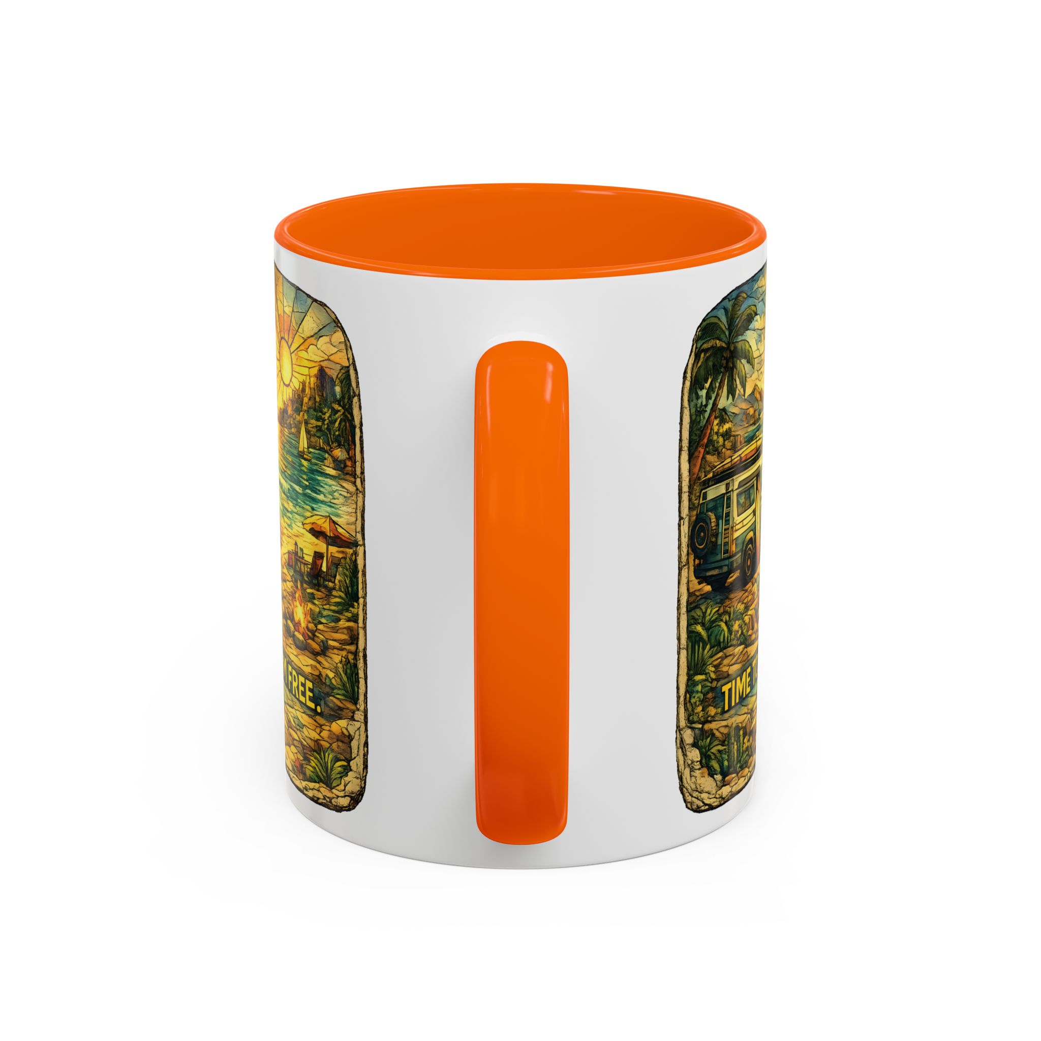 Accent Coffee Mug (11, 15oz) — "Time To Roam Free" Design Cubic-Line
