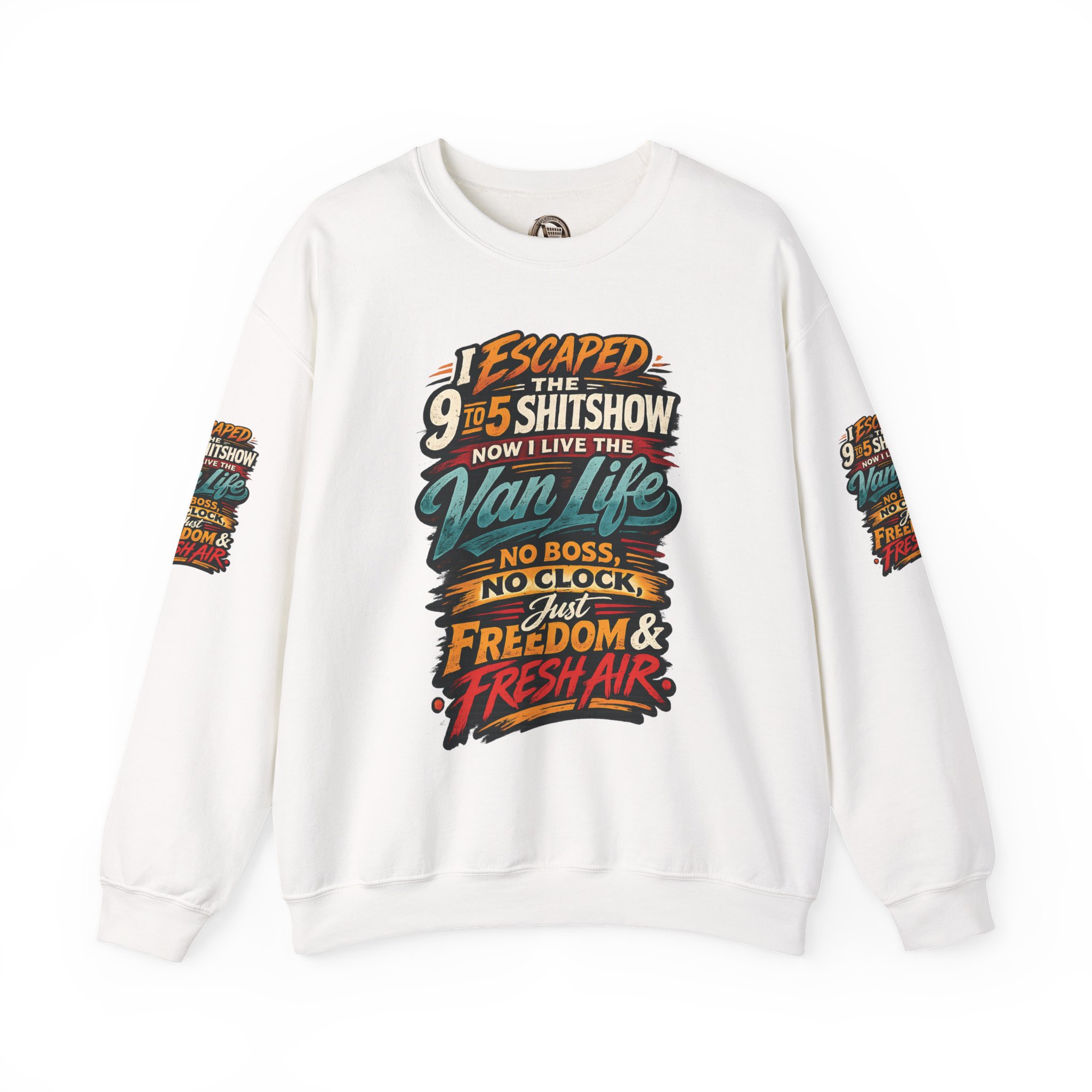 Unisex Heavy Blend™ Crewneck Sweatshirt — "I Escaped The 9 To 5" Design F**K-Line