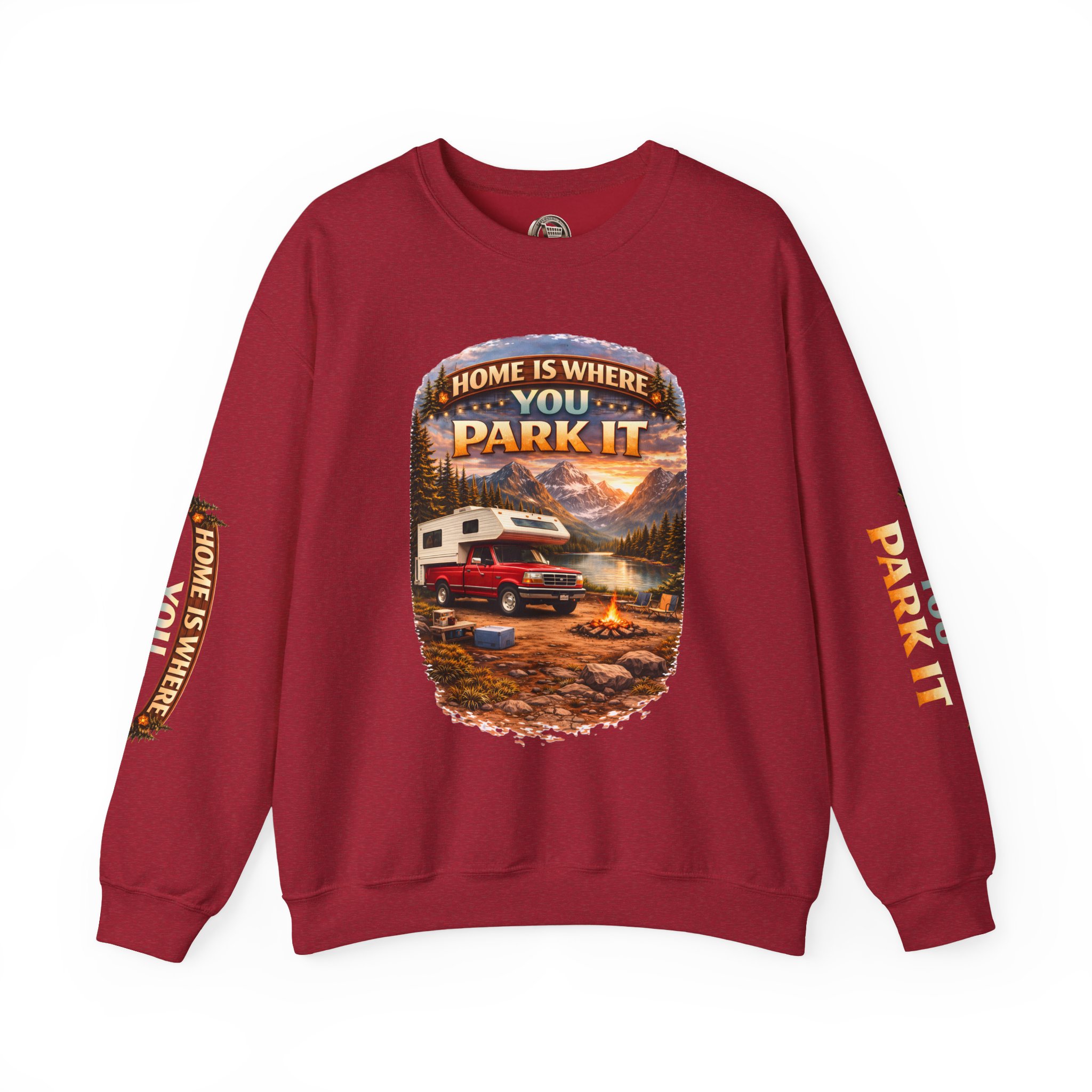 Unisex Heavy Blend™ Crewneck Sweatshirt — "Home Is Where You Park It" Design Scenic-Line