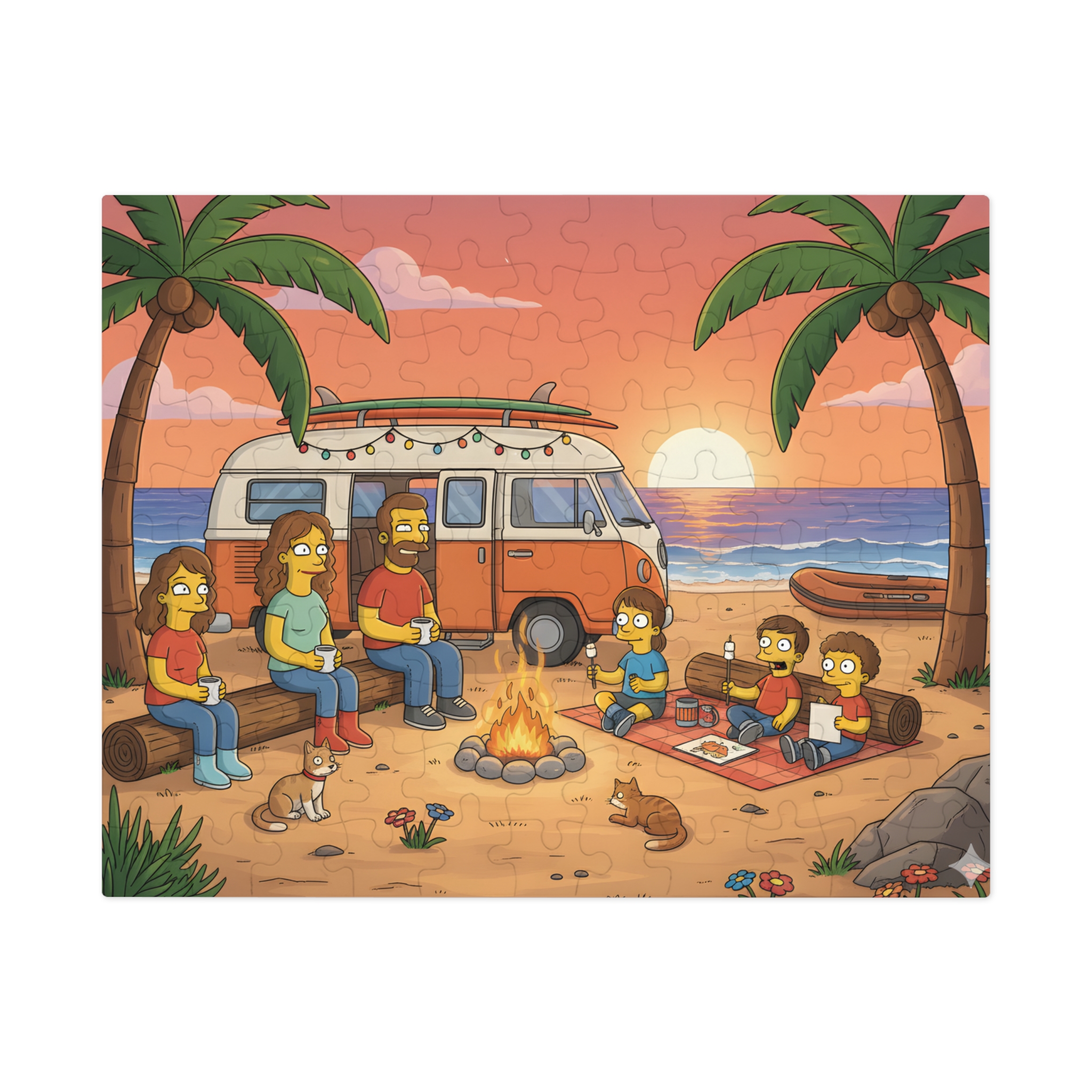 Jigsaw Puzzle with Tin — Sunset Surf Van Scene