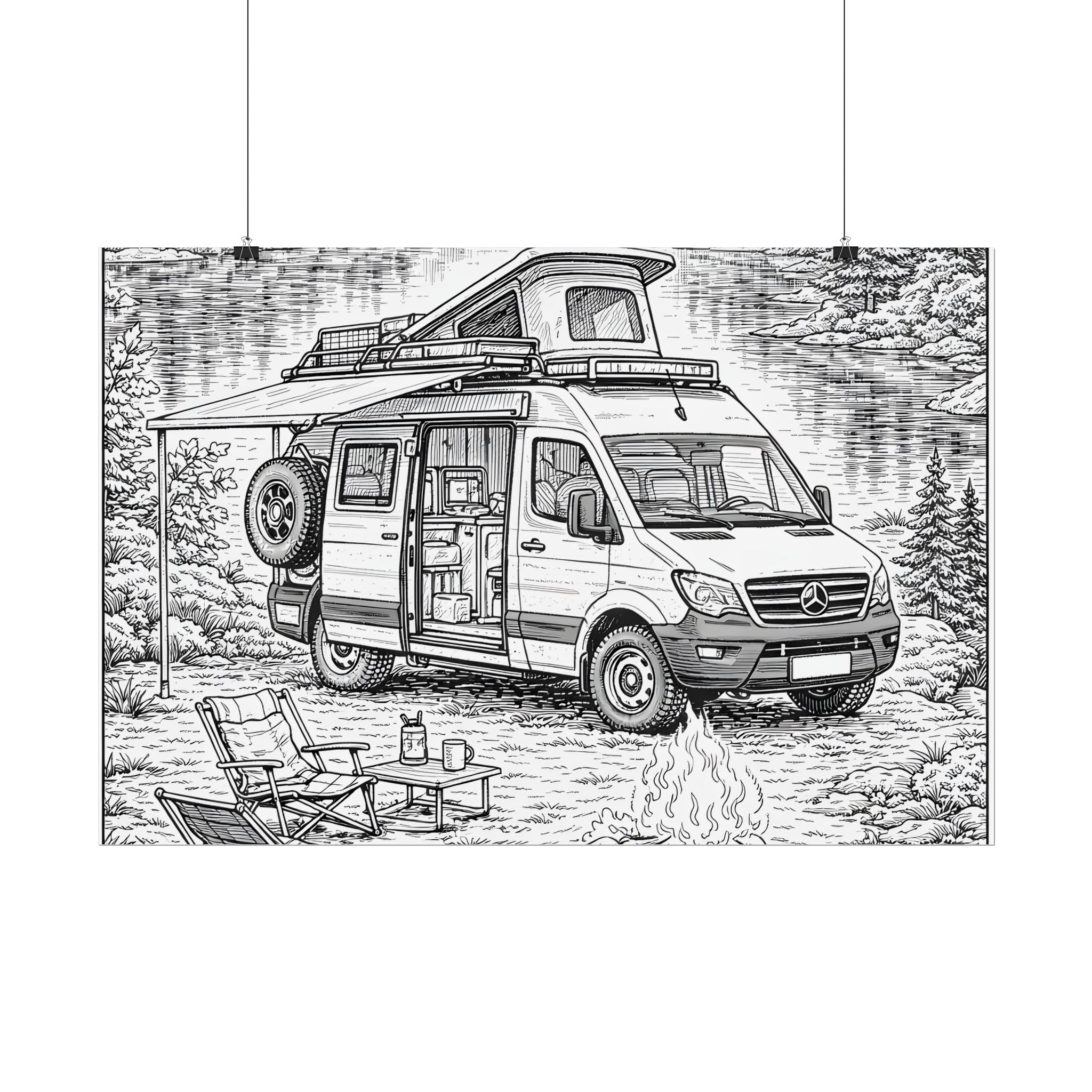 Campervan Poster — Vintage RV Camping Landscape Wall Art