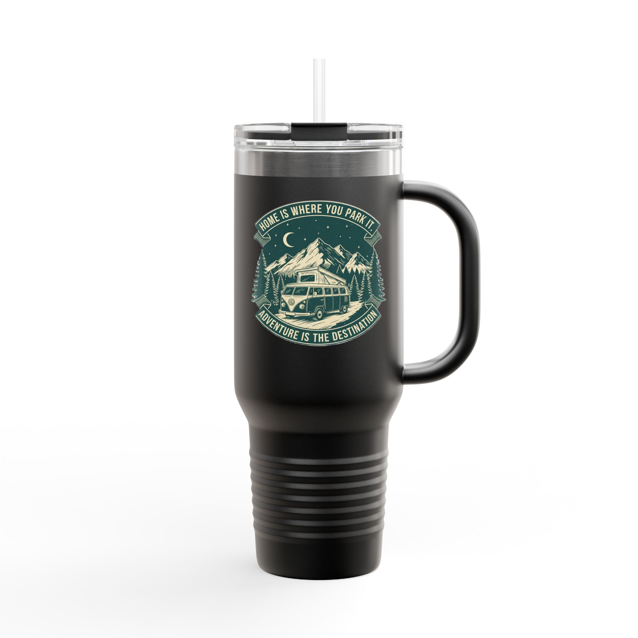 Insulated Travel Mug - "Home Is Where You Park It-Adventure is the destination" (40oz) – Retro Camper Design, Keep Drinks Hot or Cold
