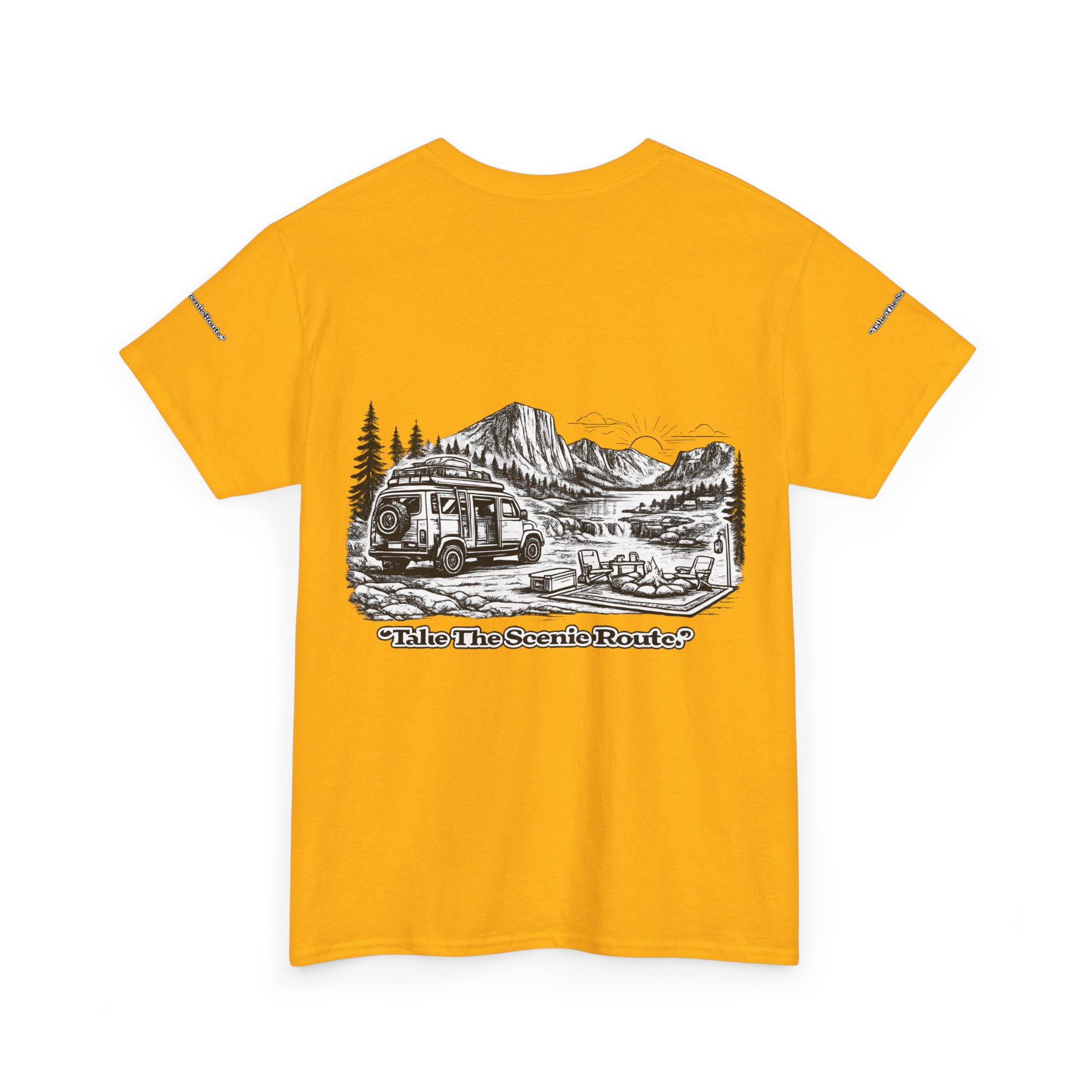 Unisex Heavy Cotton Tee — "Take The Scenic Route" Design Minimal-Line