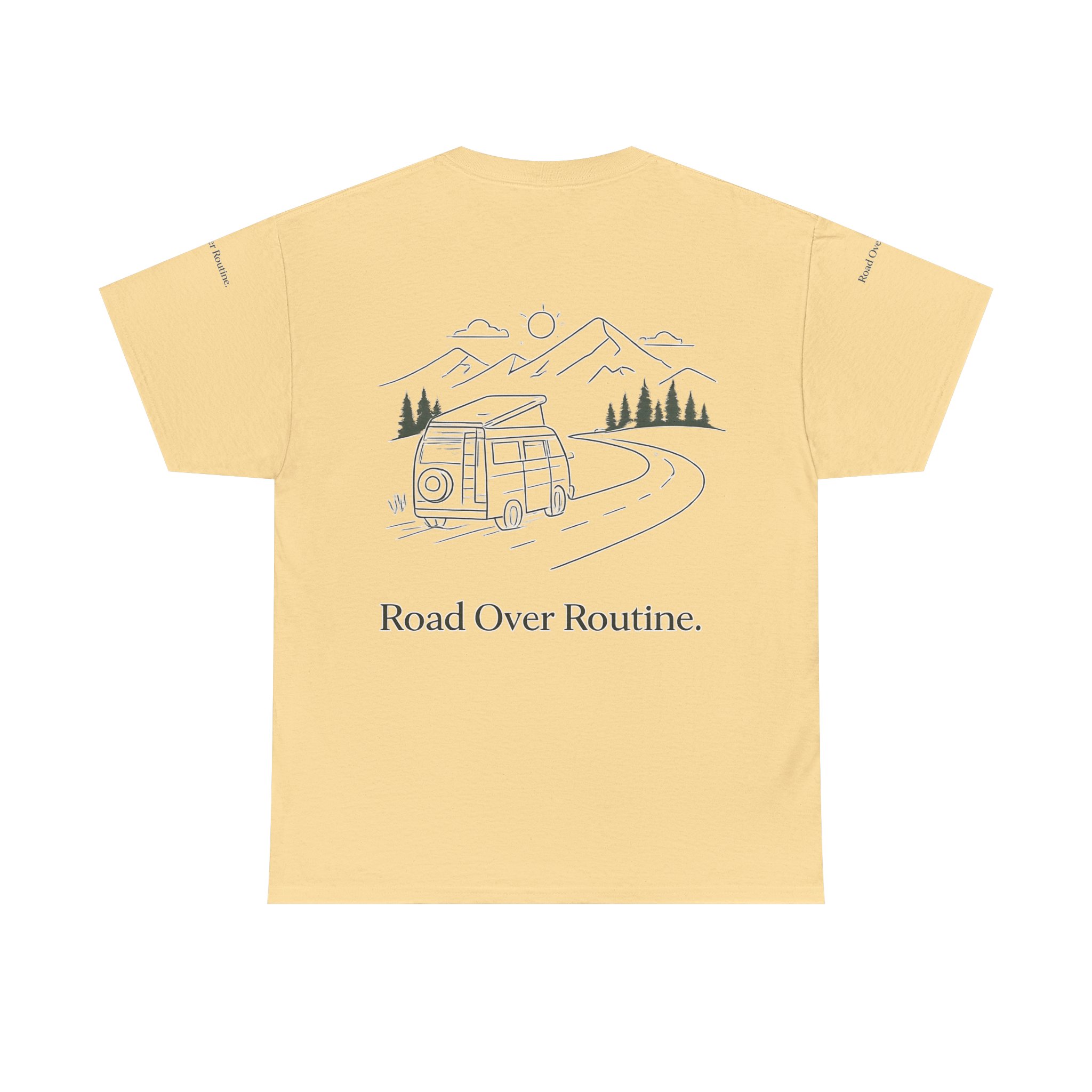 Unisex Heavy Cotton Tee — "Road Over Routine" Design Minimal-Line
