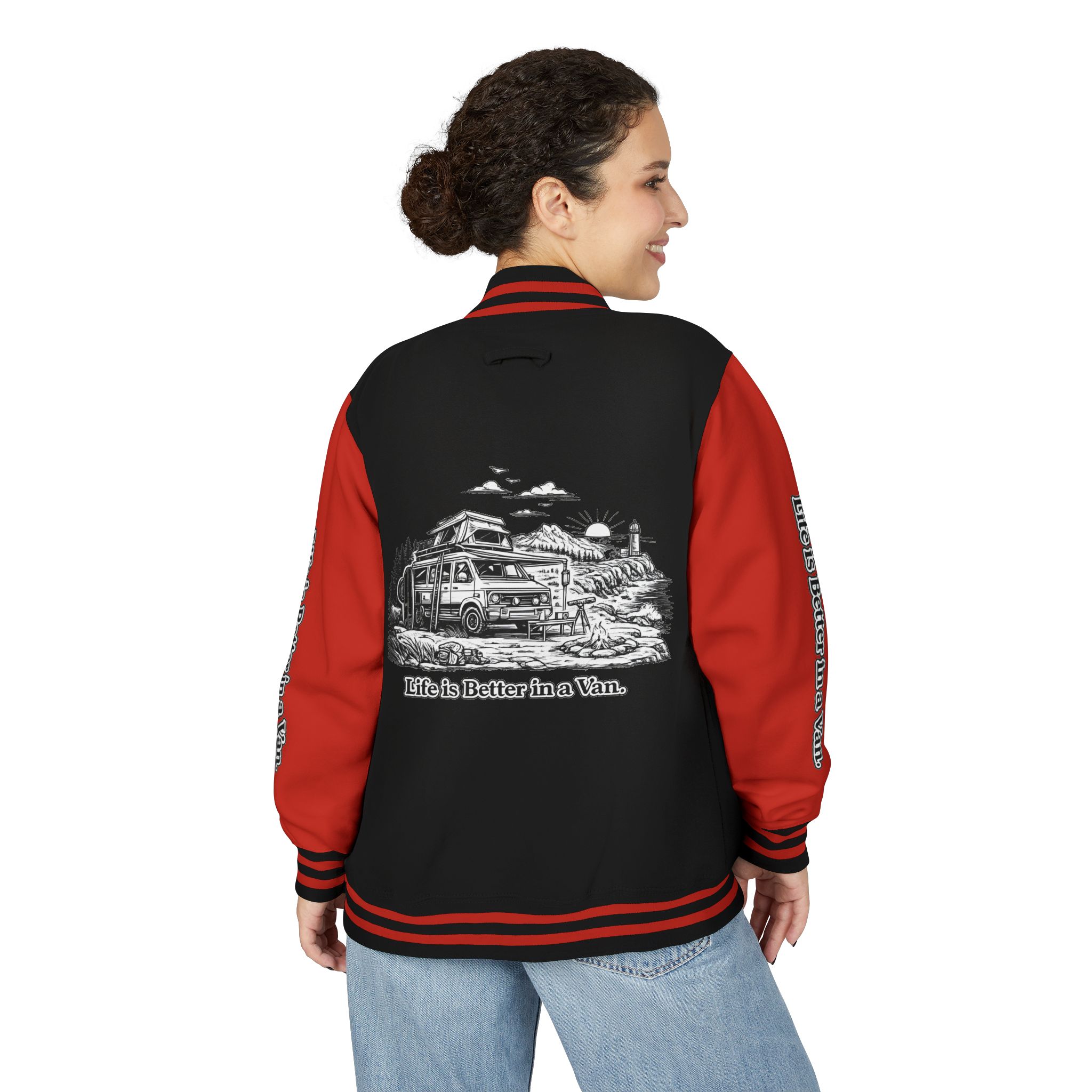 Unisex Heavyweight Letterman Jacket — "Life Is Better In A Van" Travel Varsity Coat