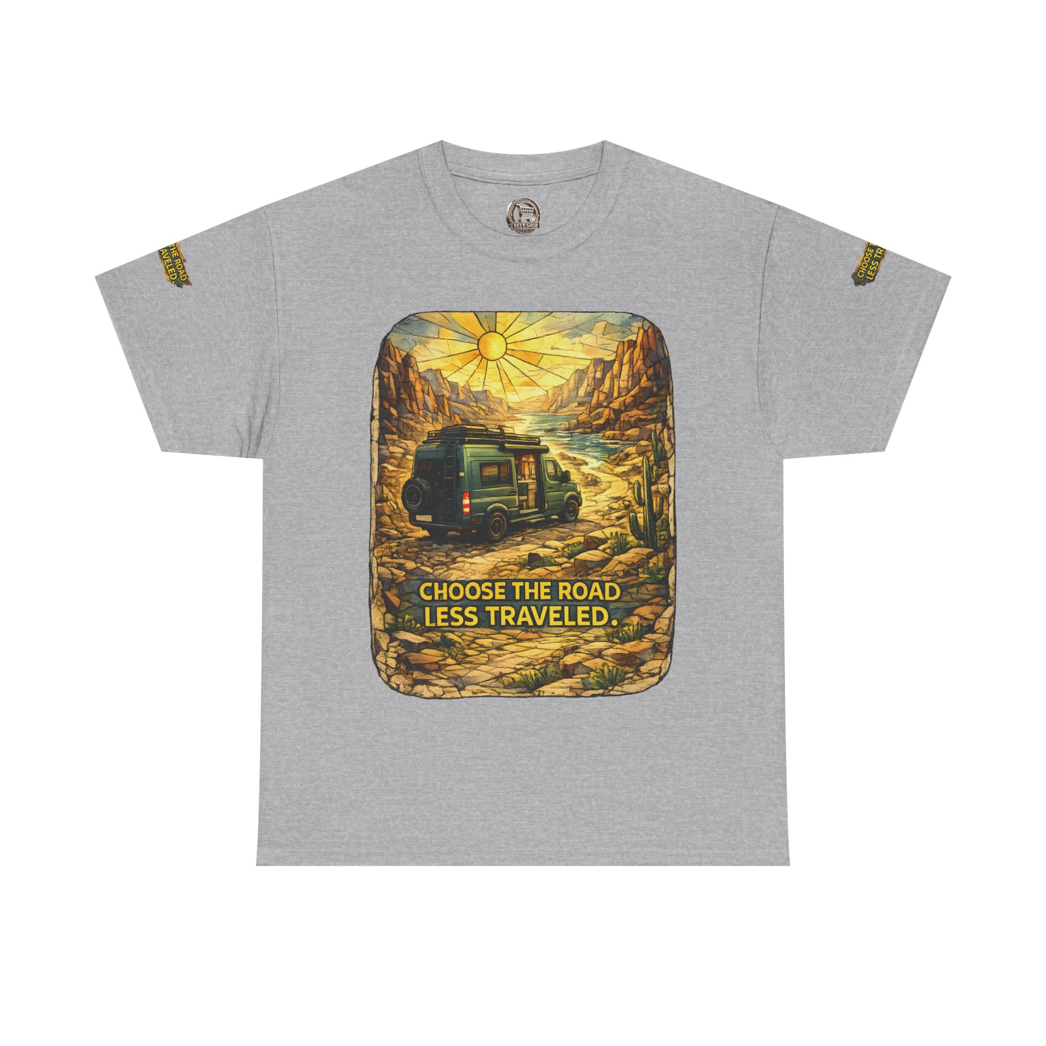 Unisex Heavy Cotton Tee — "Choose The Road Less Traveled" Design Cubic-Line