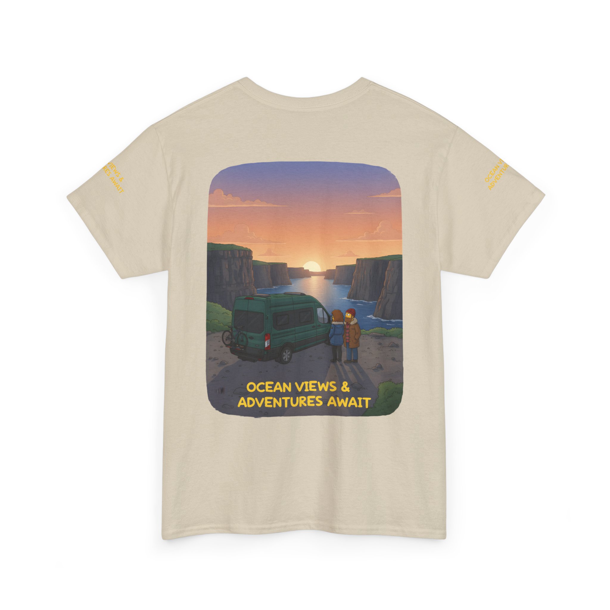 Unisex Heavy Cotton Tee — "Ocean Views-Adventures Awaits" Design Sitcom-Line