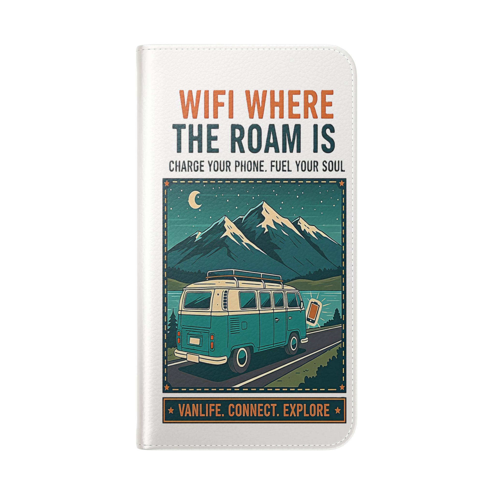 Flip Phone Case — “WiFi Where the Roam Is” Vanlife Wallet Case