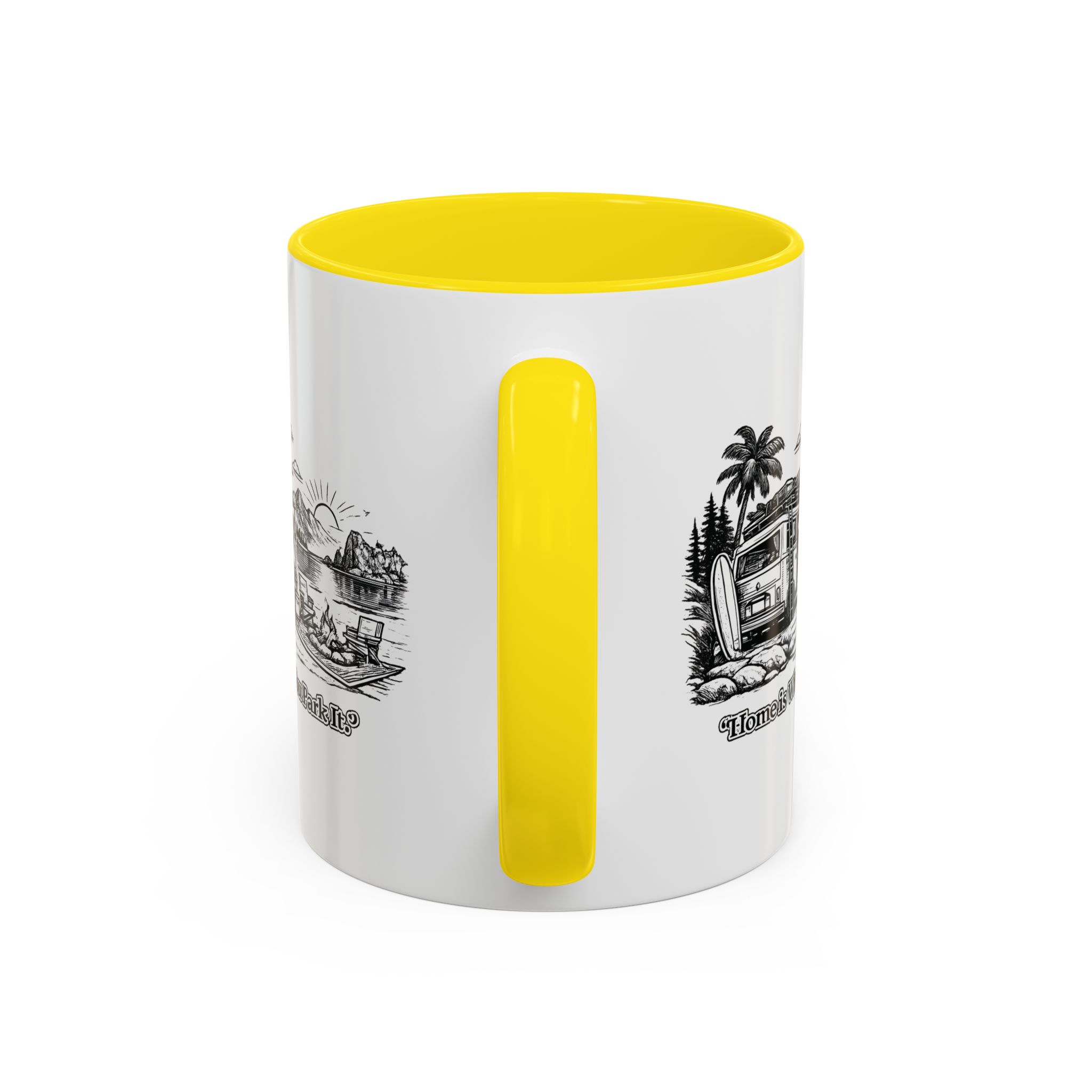 Accent Coffee Mug (11, 15oz) — "Home Is Where You Park It" Design Minimal-Line