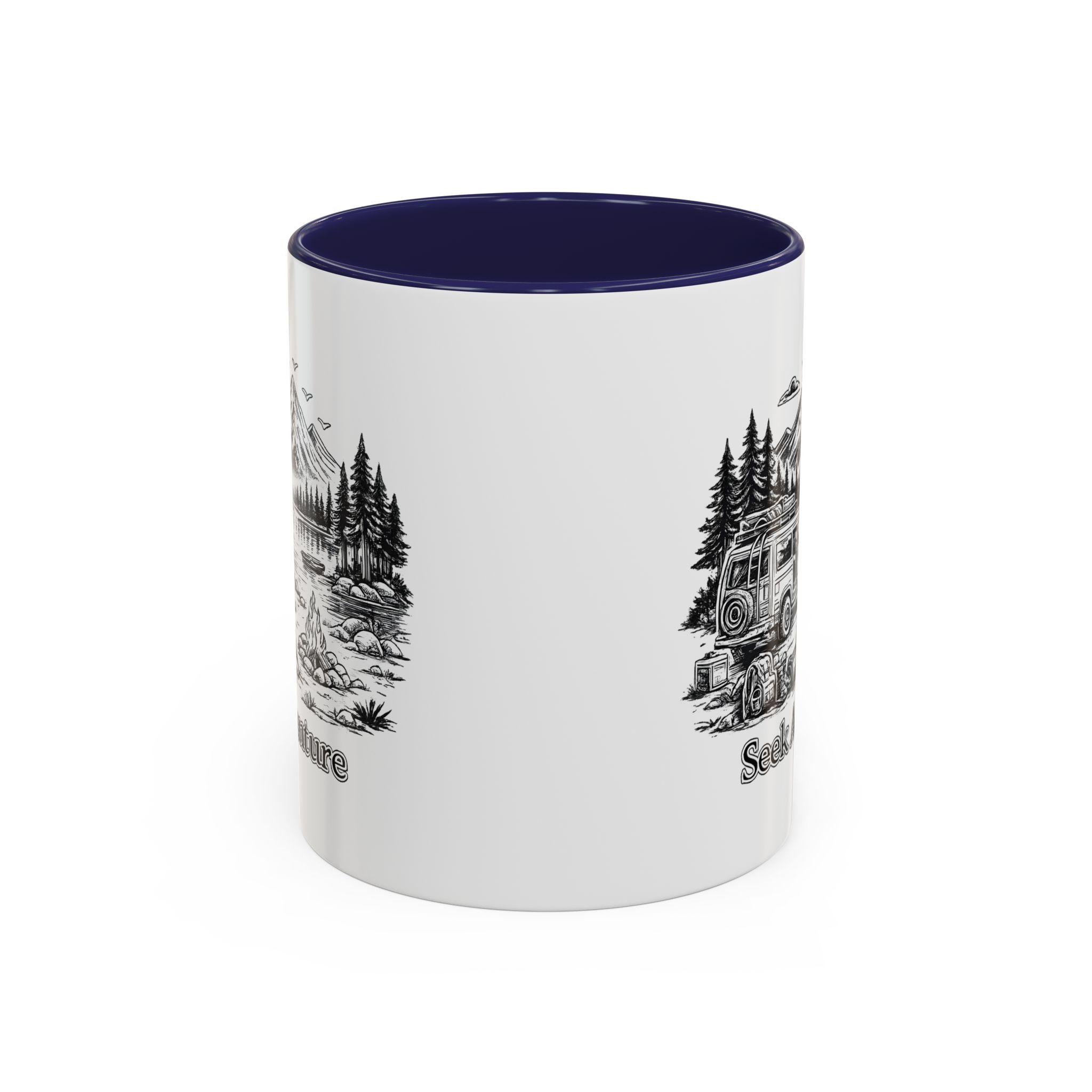 Accent Coffee Mug (11, 15oz) — "Seek Adventure" Design Minimal-Line