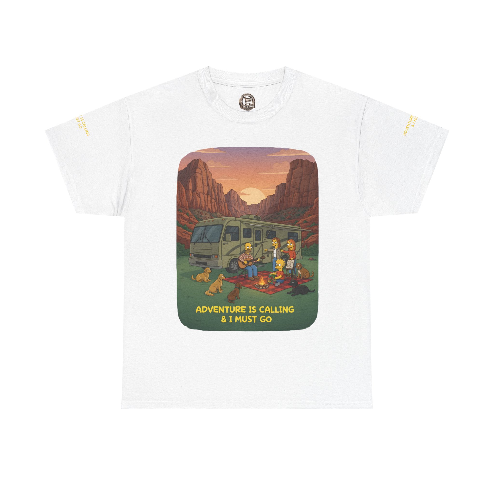 Unisex Heavy Cotton Tee — "Adventure Is Calling-I Must Go" Design Sitcom-Line