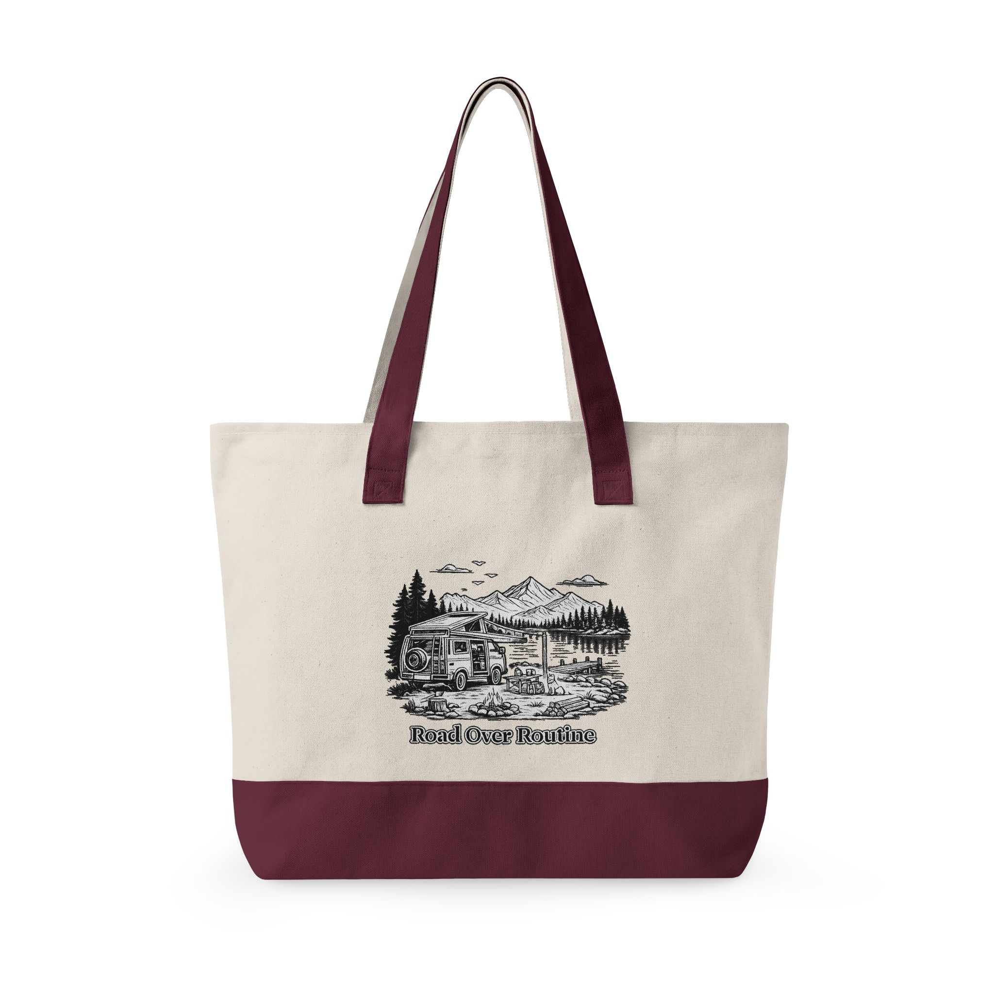 Zippered Canvas Tote — "Road Over Routine" (Design Minimal-Line)