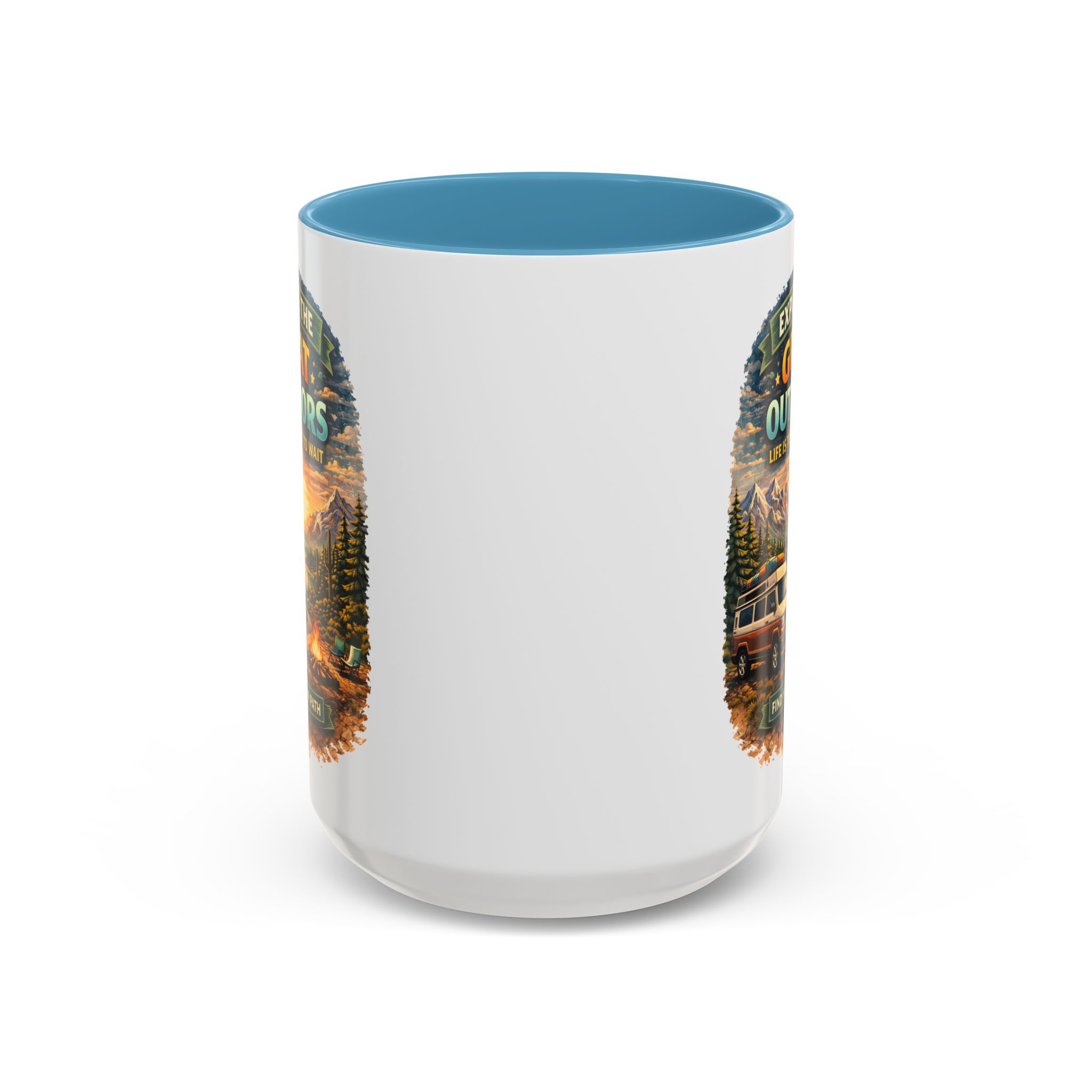 Accent Coffee Mug (11, 15oz) — "Explore The Great Outdoors" Design Scenic-Line