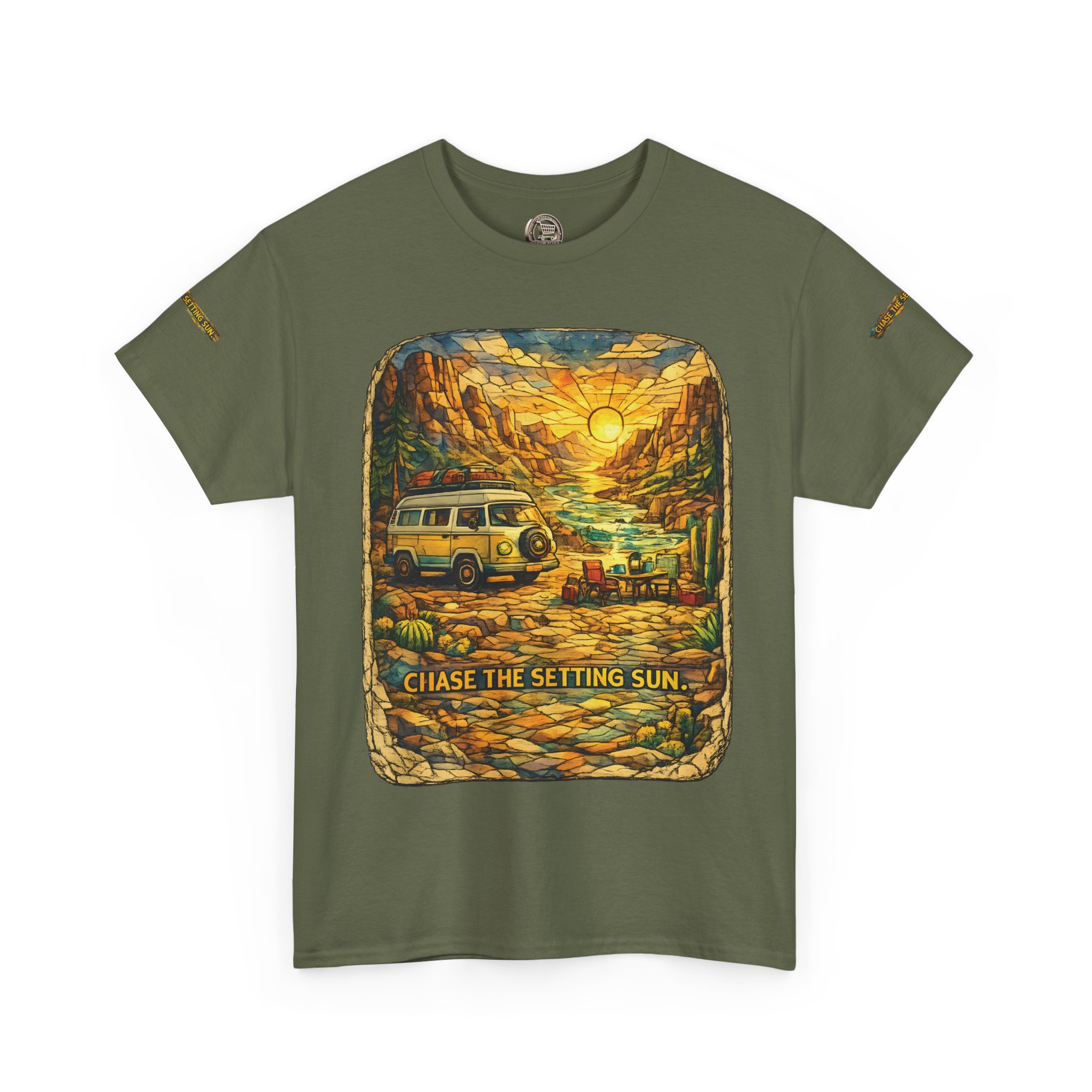 Unisex Heavy Cotton Tee — "Chase The Settings Sun" Design Cubic-Line