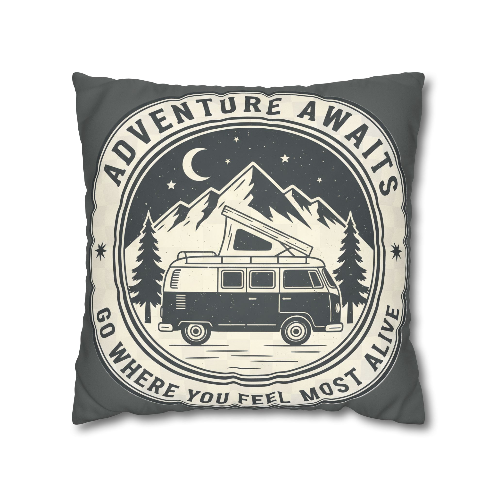 Pillowcase — "Adventure Awaits-Go Where You Feel Most Alive" Faux Suede Travel Throw Pillow Cover