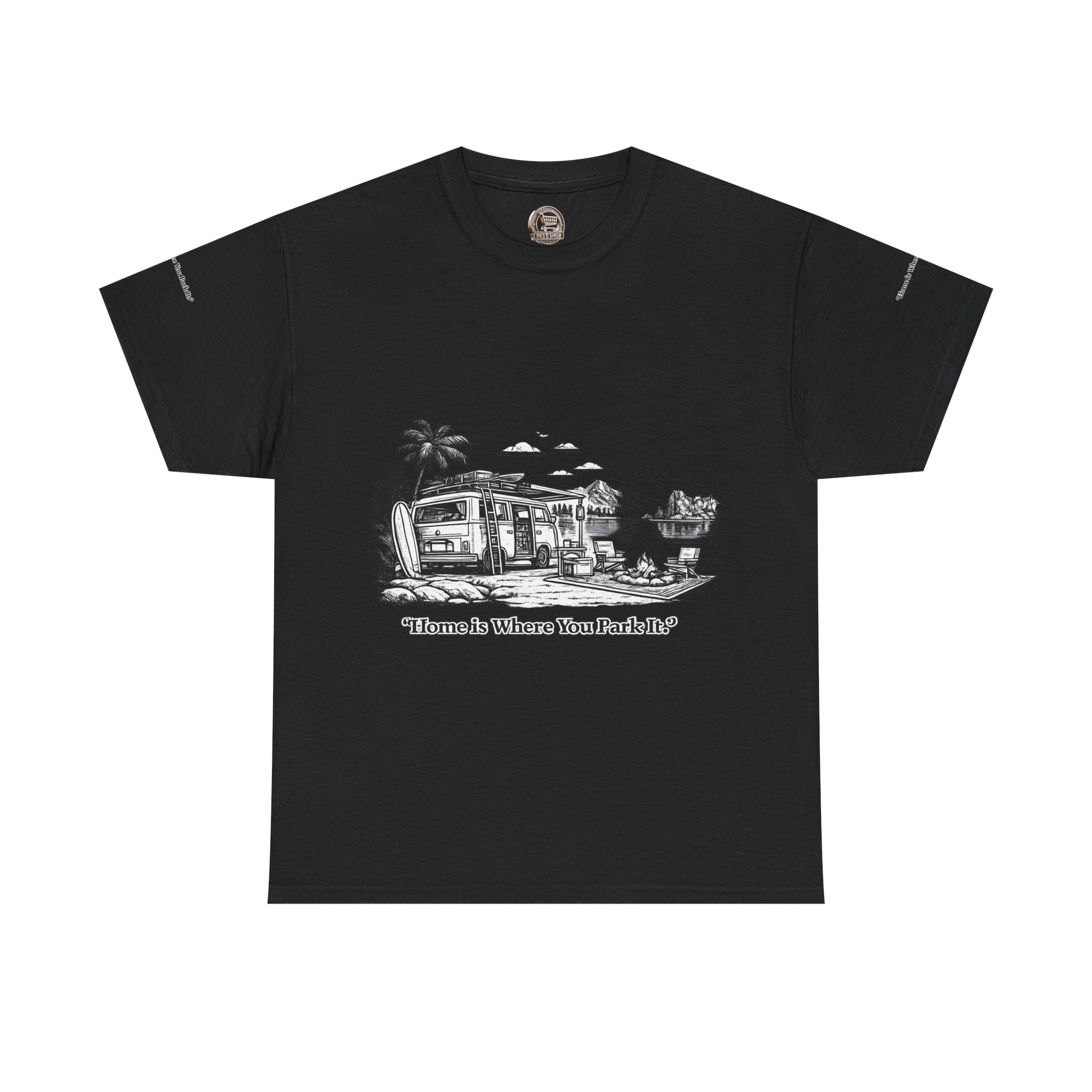 10218378522598732896_2048.jpeg Unisex Heavy Cotton Tee — "Home Is Where You Park It" Design Minimal-Line