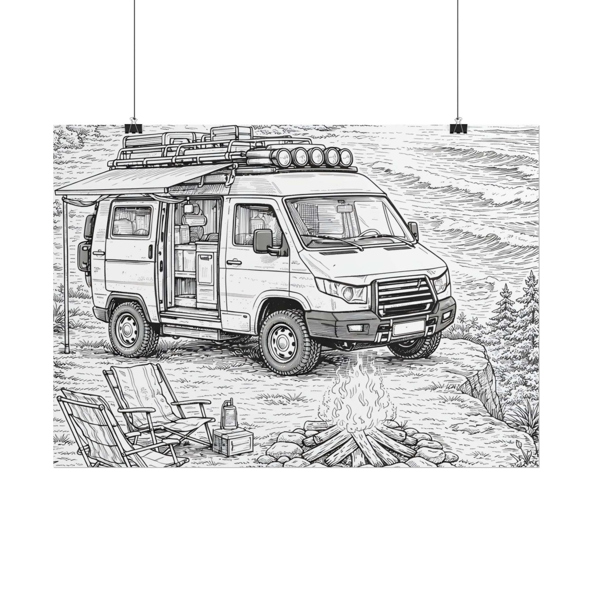 Campervan Poster — Vintage RV Camping Landscape Wall Art