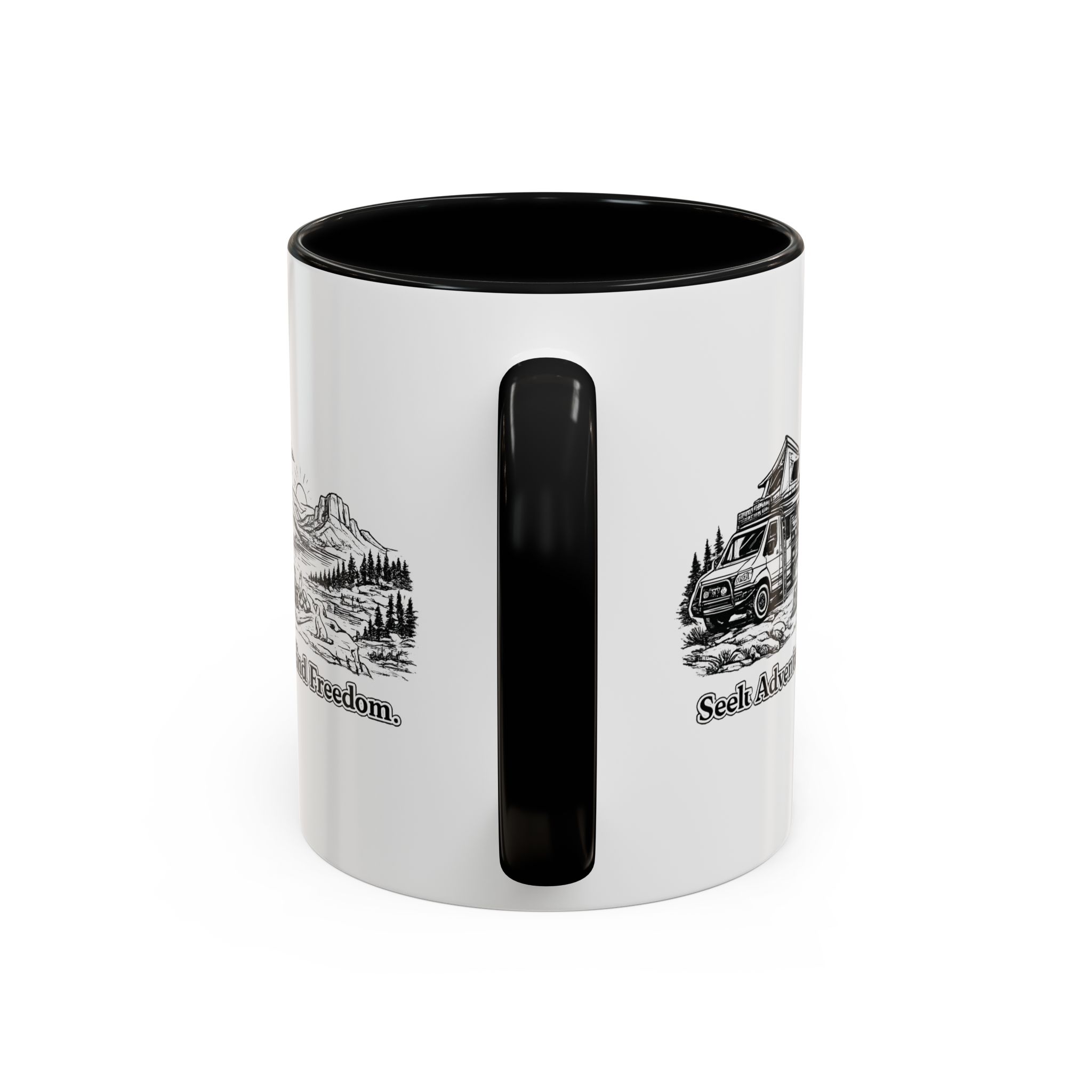 Accent Coffee Mug (11, 15oz) — "Seek Adventure, Find Freedom" Design Minimal-Line