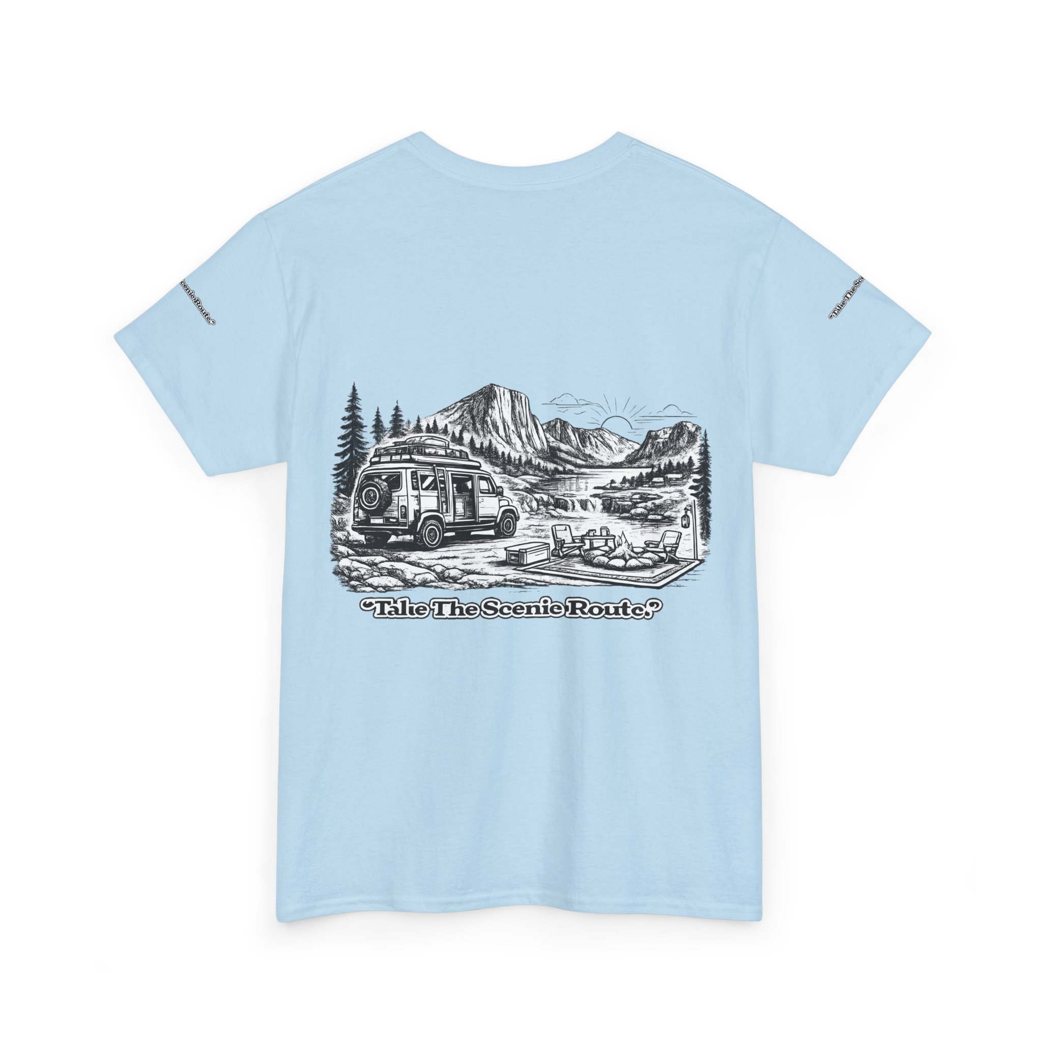 Unisex Heavy Cotton Tee — "Take The Scenic Route" Design Minimal-Line