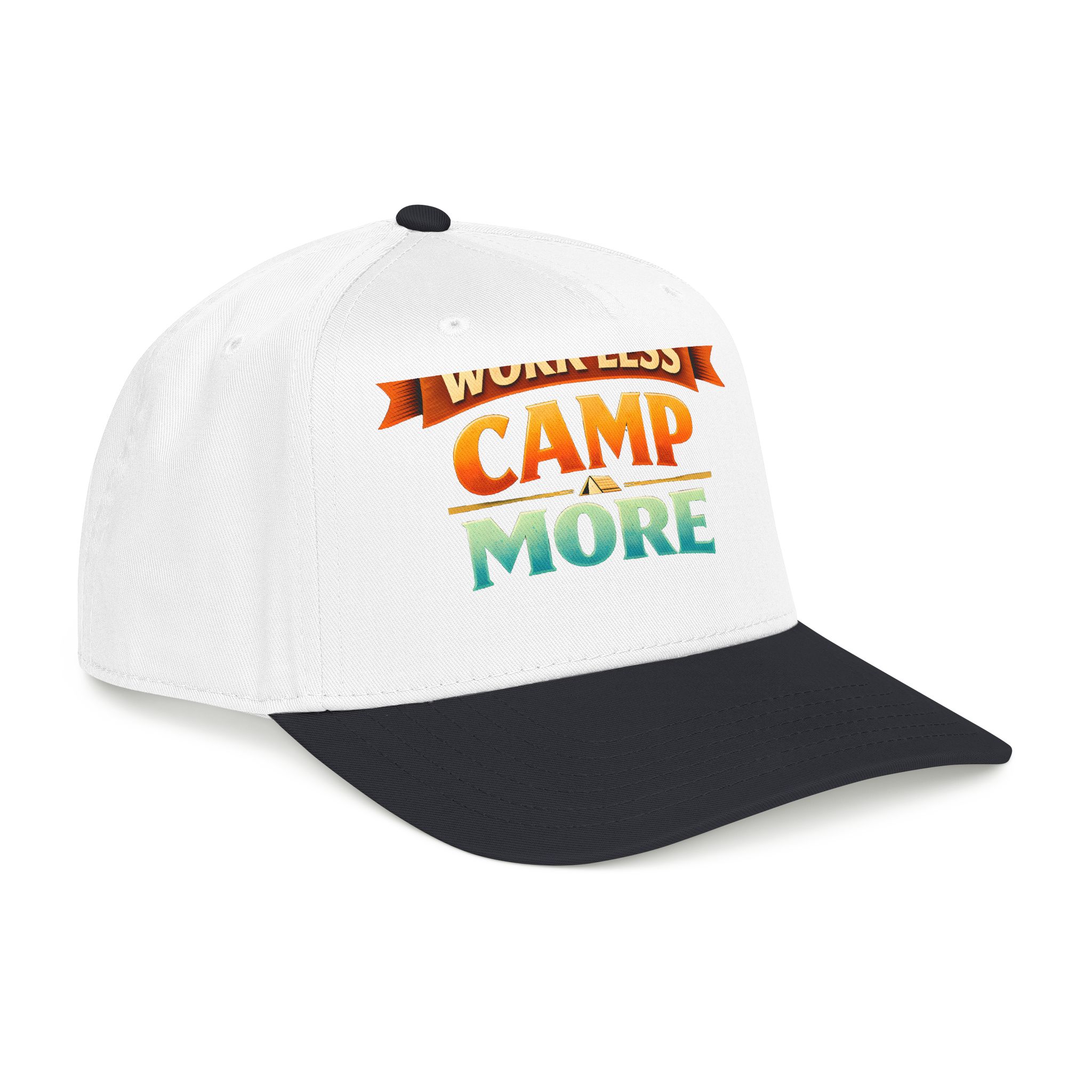 Baseball Cap - "Work Less-Camp More" Design Scenic-Line