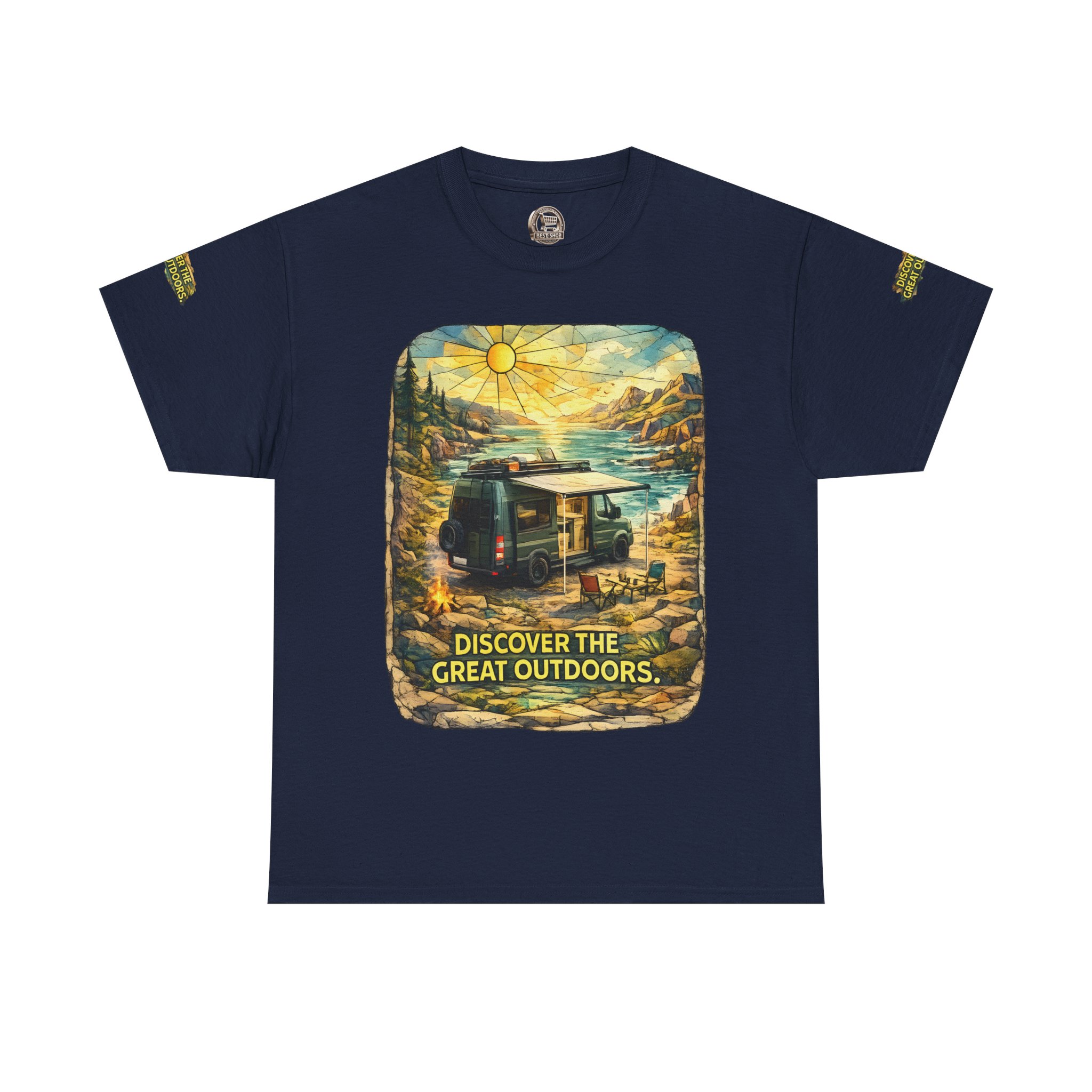 Unisex Heavy Cotton Tee — "Discover The Great Outdoors" Design Cubic-Line