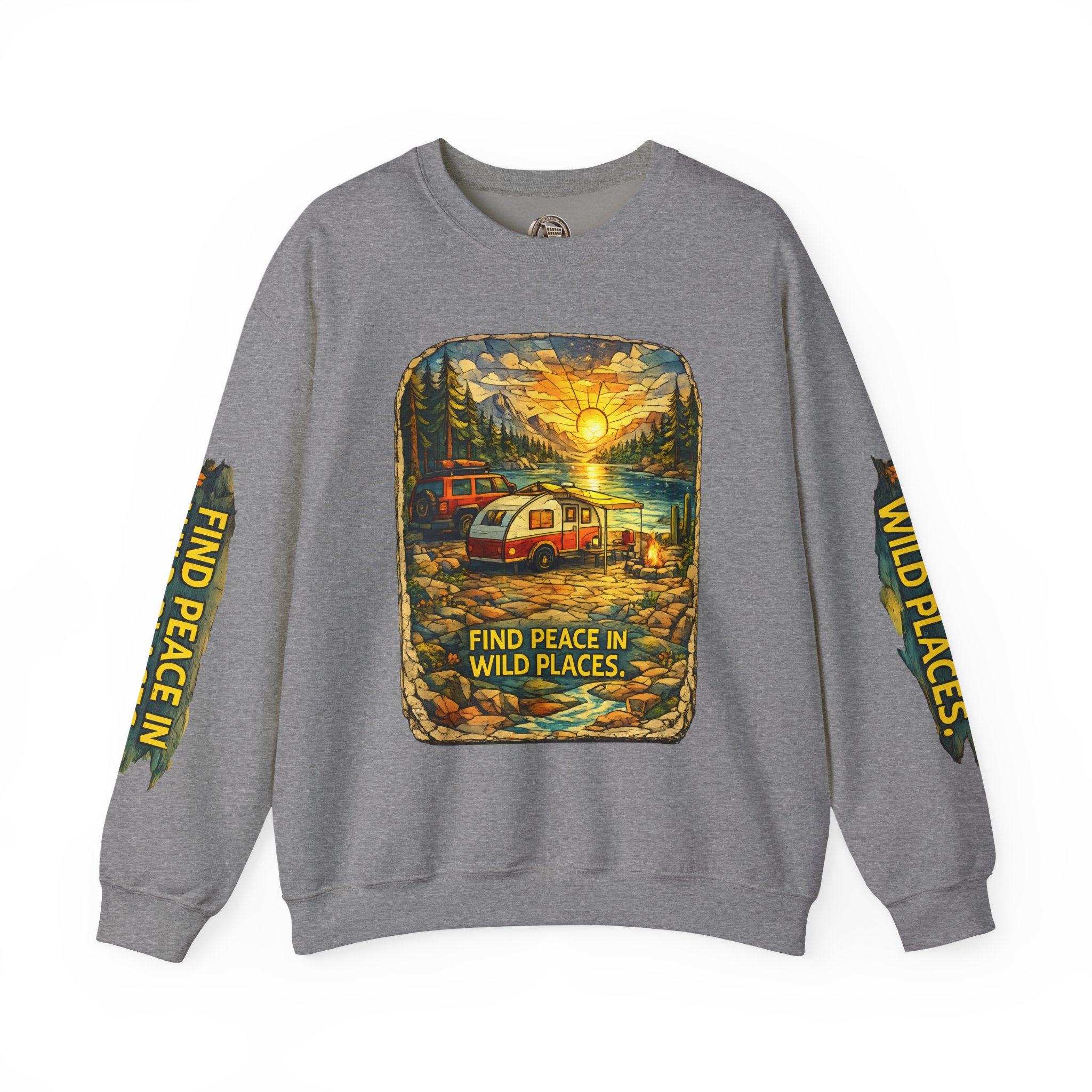 Unisex Heavy Blend™ Crewneck Sweatshirt — "Find Peace In Wild Places" Design Cubic-Line