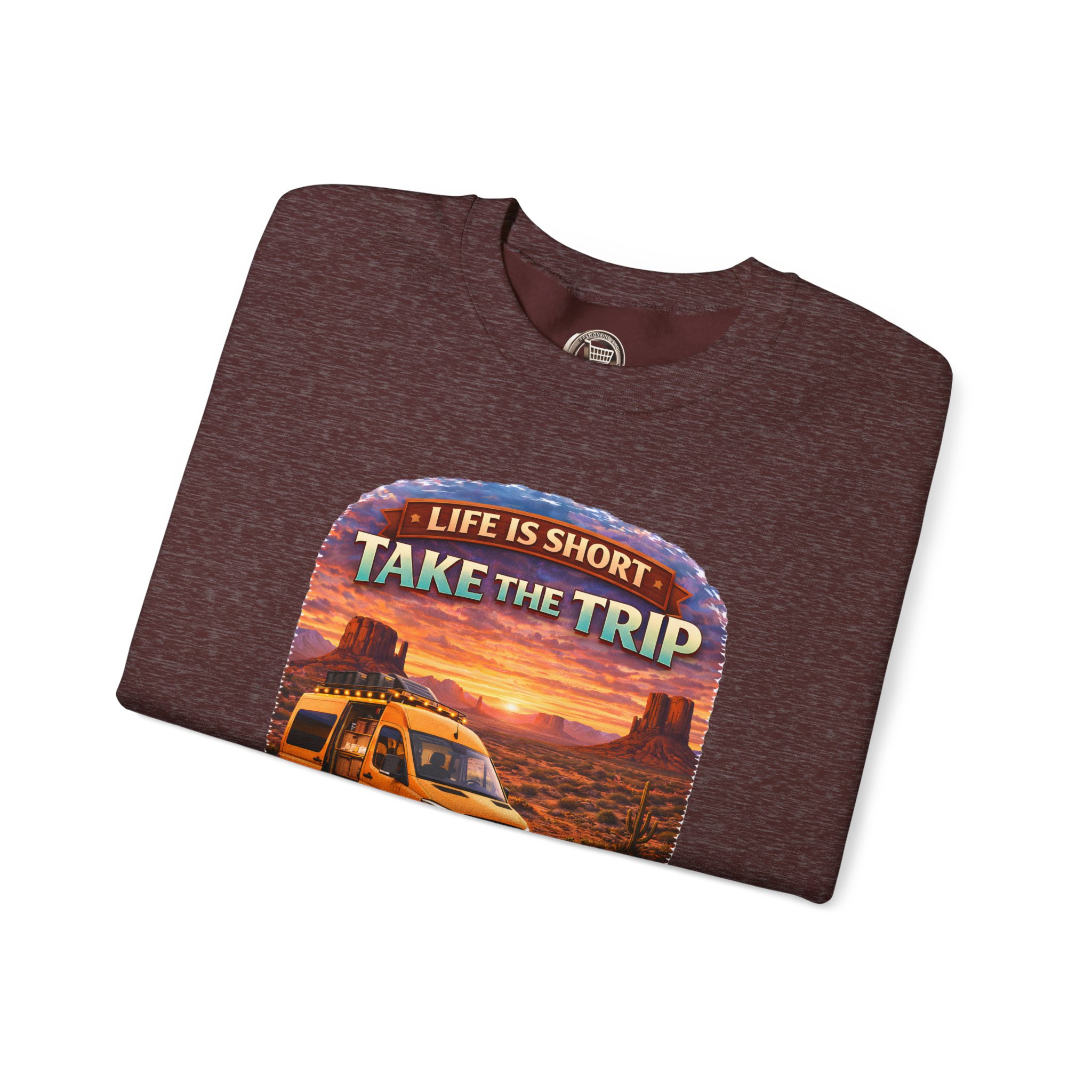 Unisex Heavy Blend™ Crewneck Sweatshirt — "Live Is Short Take The Trip" Design Scenic-Line