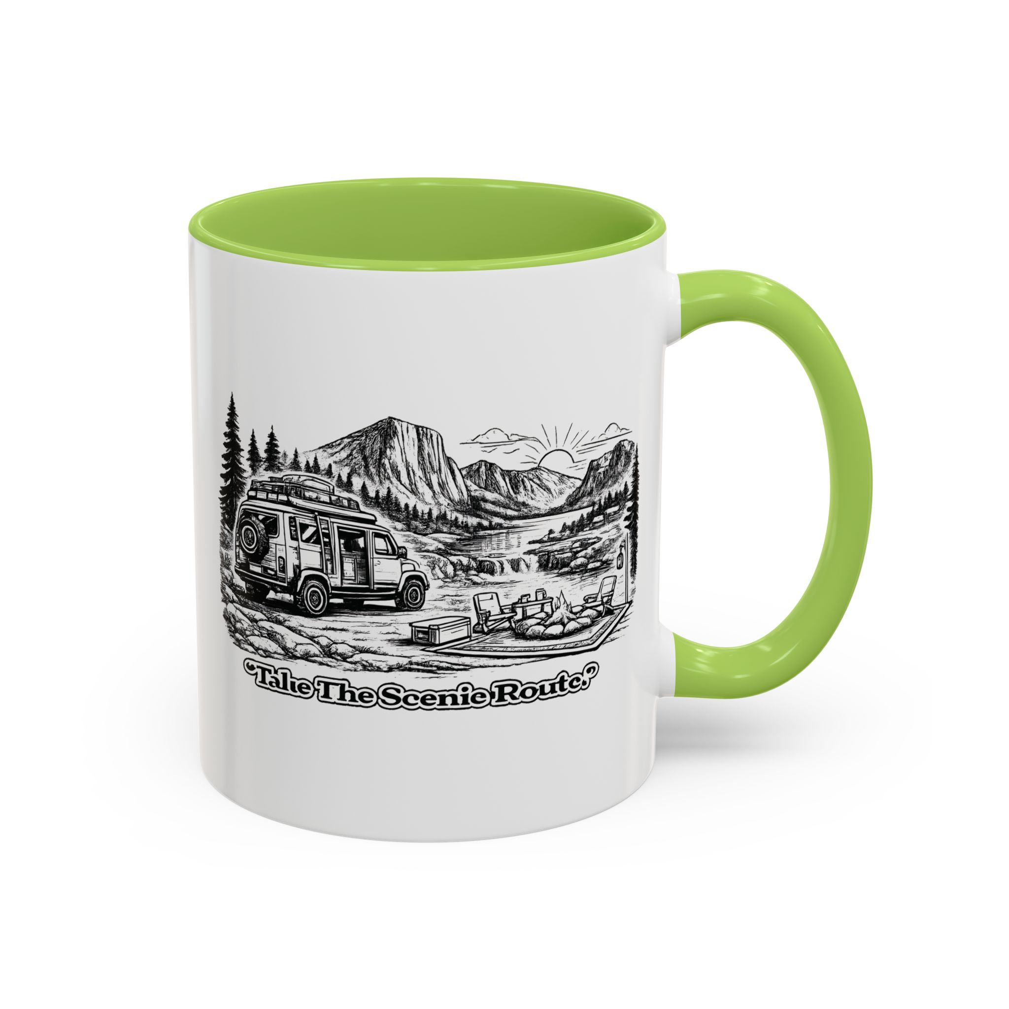 Accent Coffee Mug (11, 15oz) — "Take The Scenic Route" Design Minimal-Line