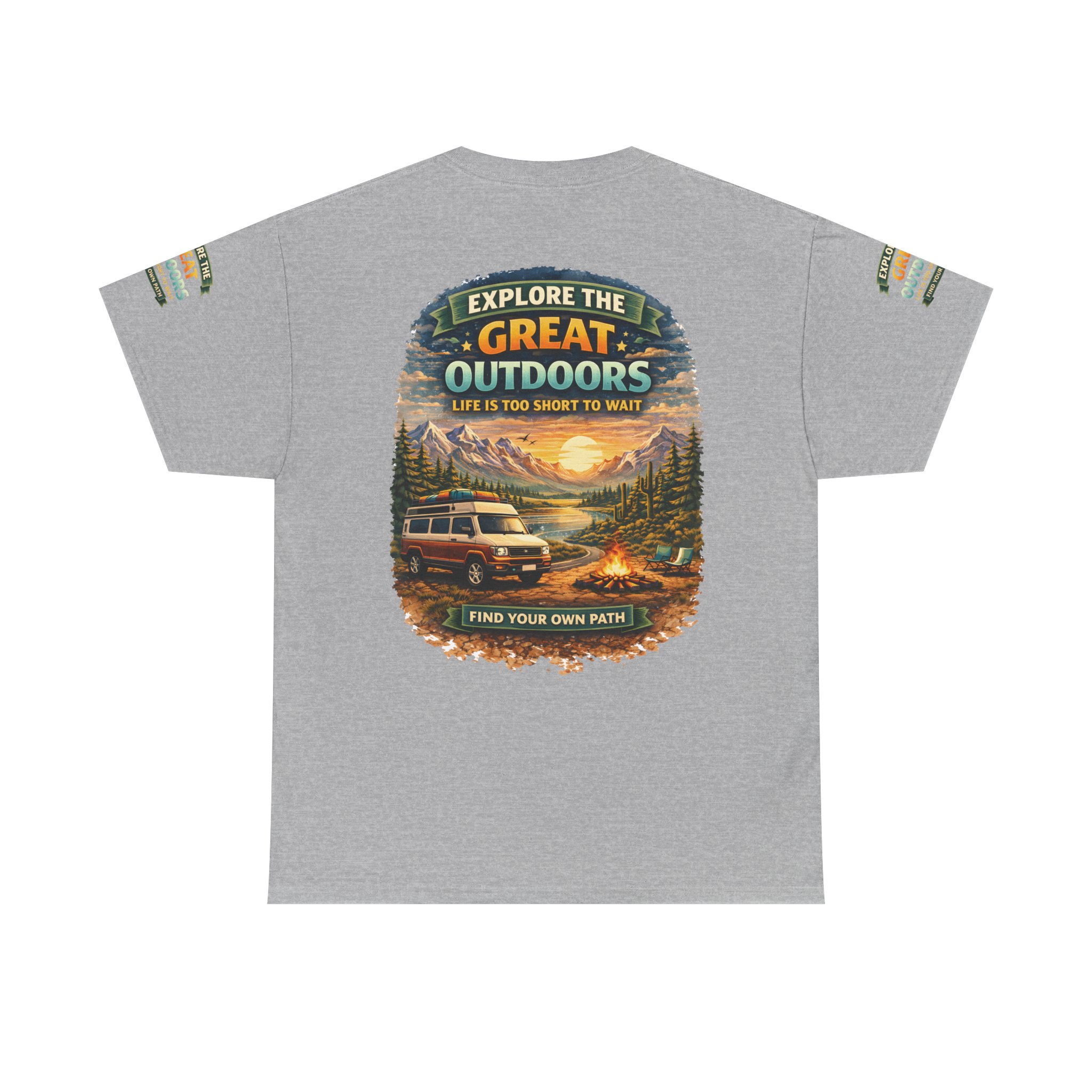 Unisex Heavy Cotton Tee — "Explore The Great Outdoors" Design Scenic-Line