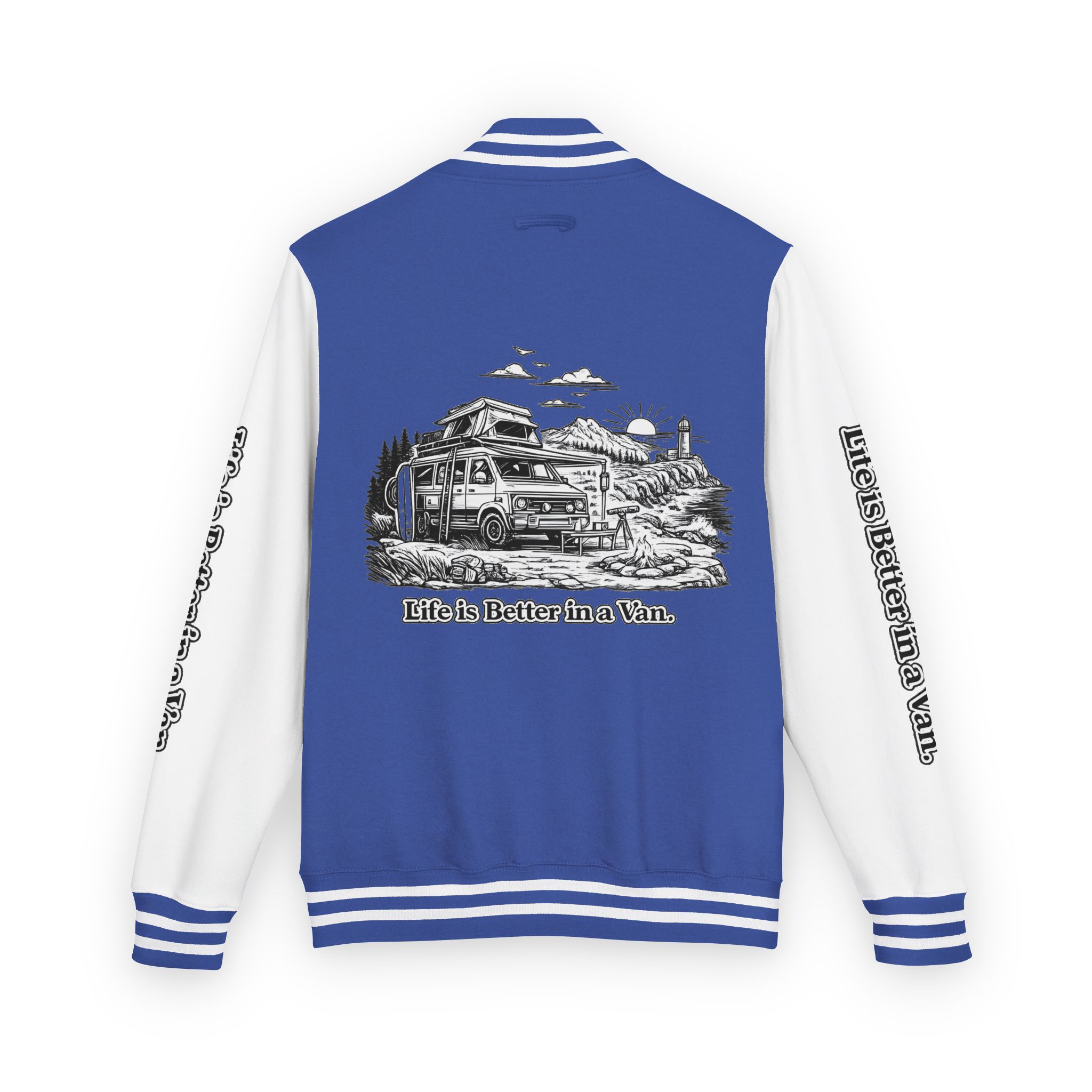 Unisex Heavyweight Letterman Jacket — "Life Is Better In A Van" Travel Varsity Coat