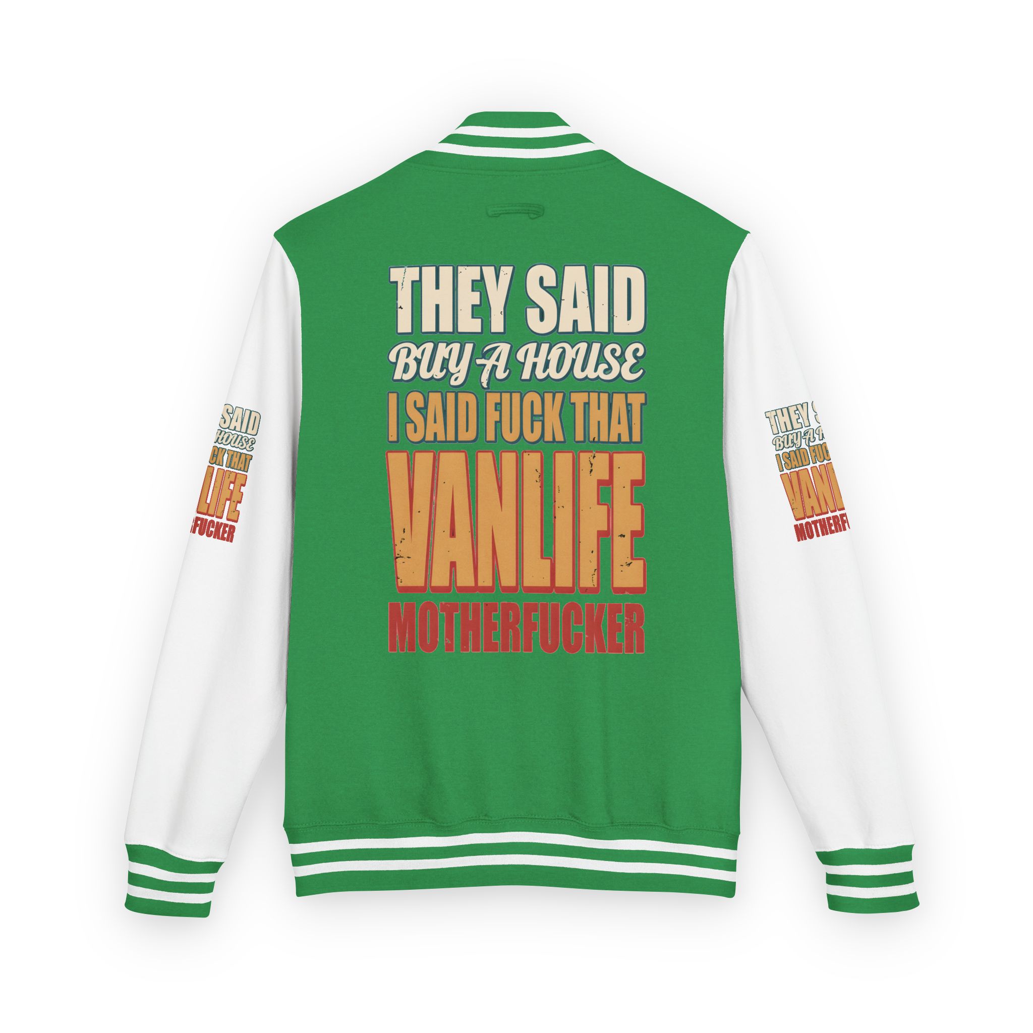 Unisex Heavyweight Letterman Jacket — "They Said Buy A House" Design F**K-Line