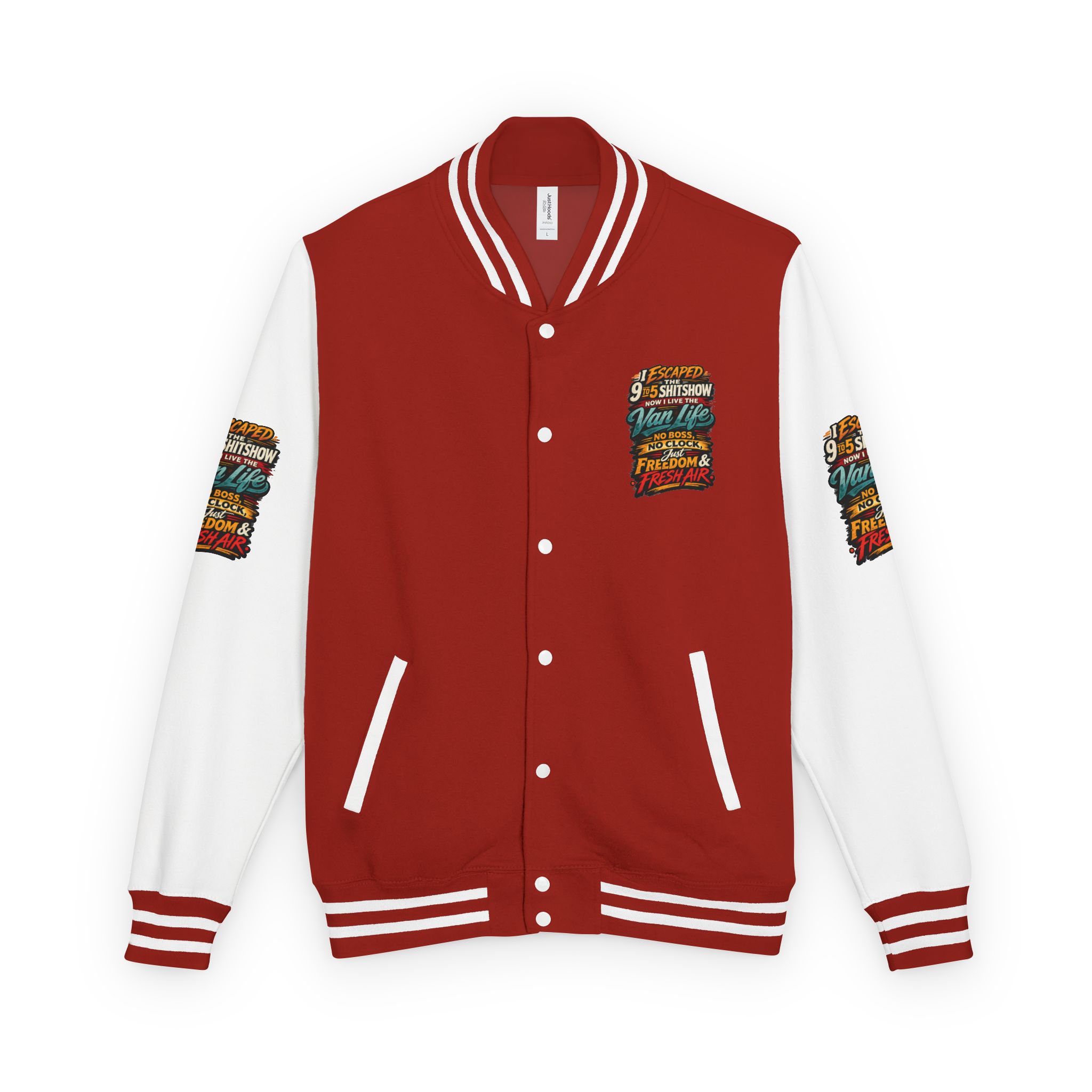 10252235522492686244_2048-1.jpeg Unisex Heavyweight Letterman Jacket — "I Escaped The 9 To 5" Design F**K-Line