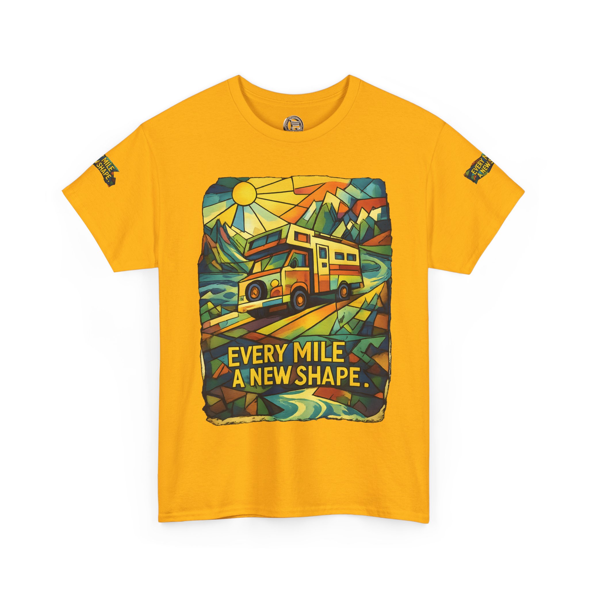 Unisex Heavy Cotton Tee — "Every Mile A New Shape" Design Cubic-Line