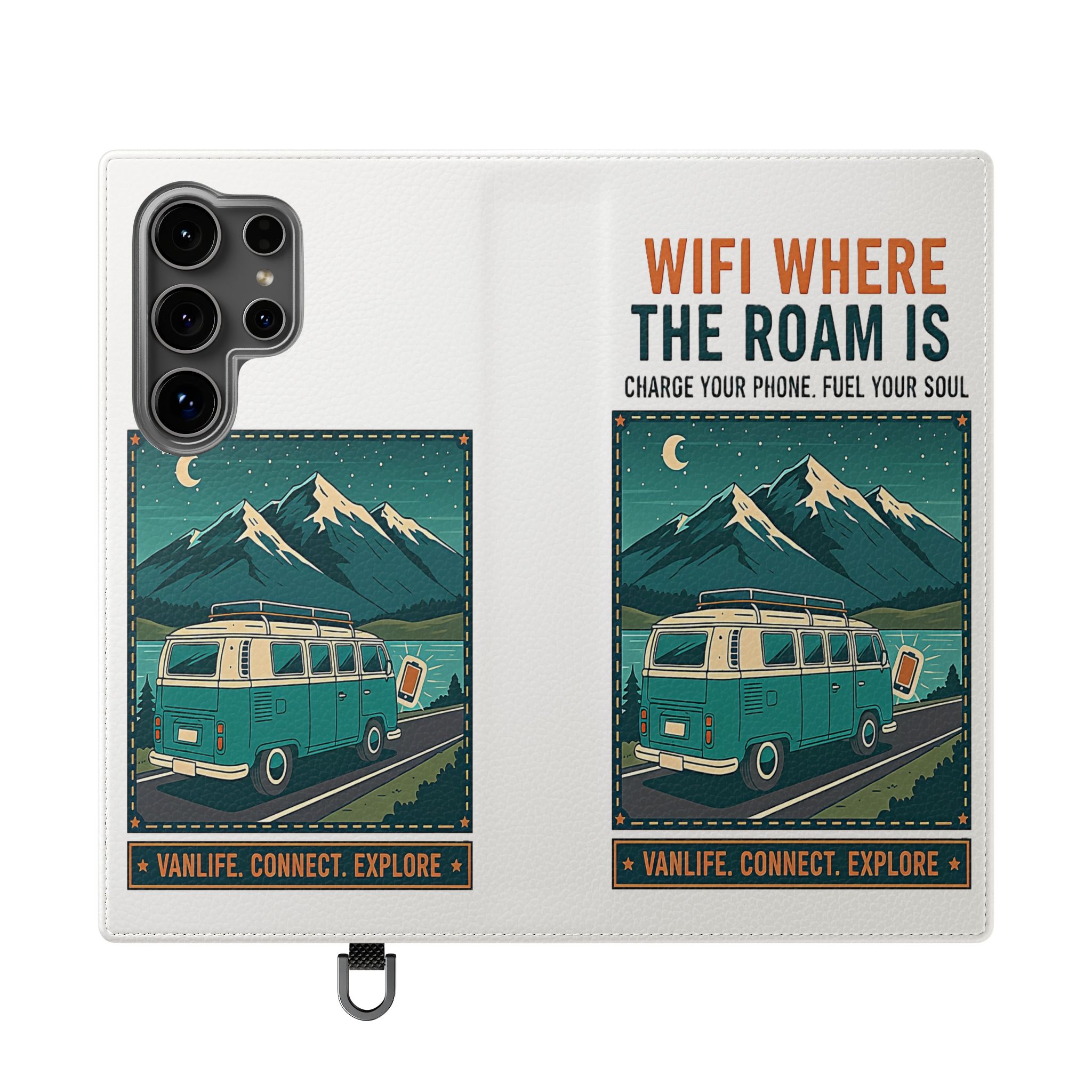 Flip Phone Case — “WiFi Where the Roam Is” Vanlife Wallet Case