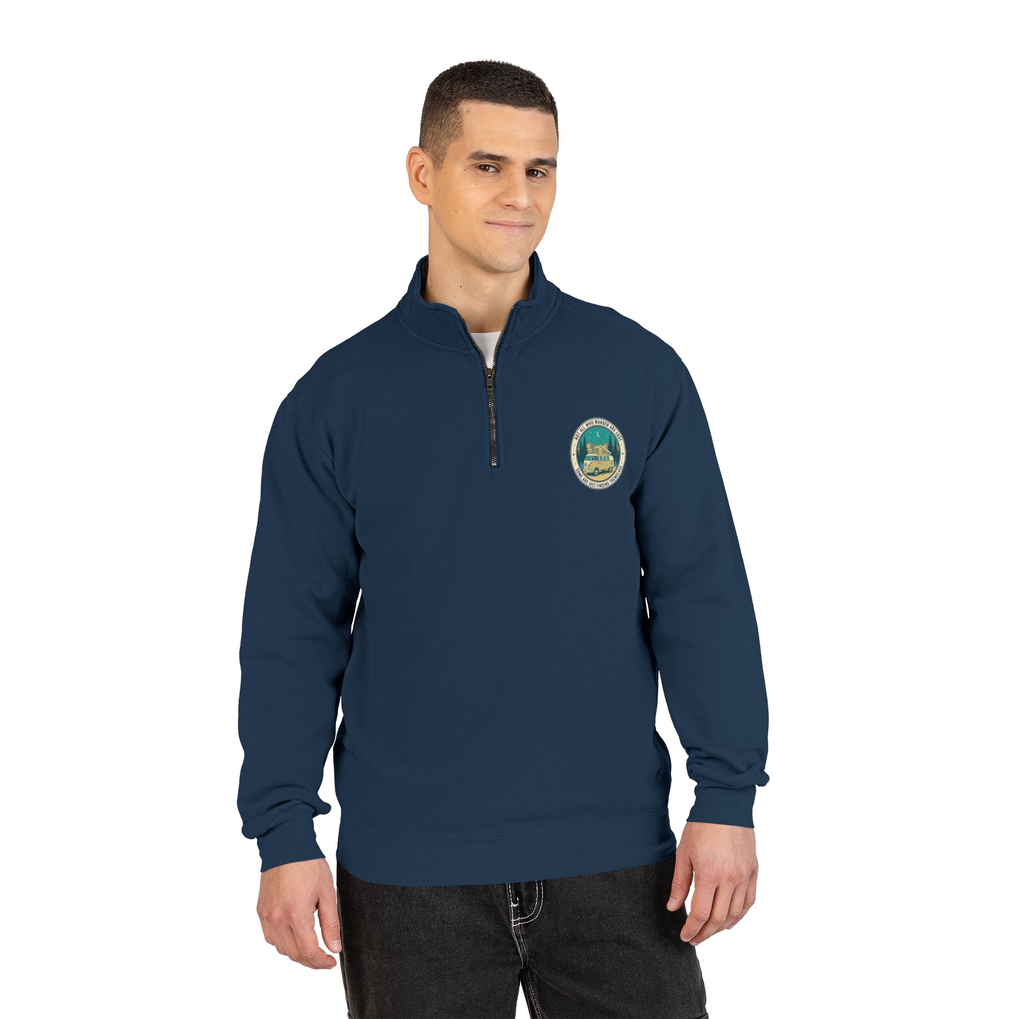 Quarter-Zip Sweatshirt(Comfort Colors®) — "Not All Who Wander Are Lost" Retro Camper Pullover