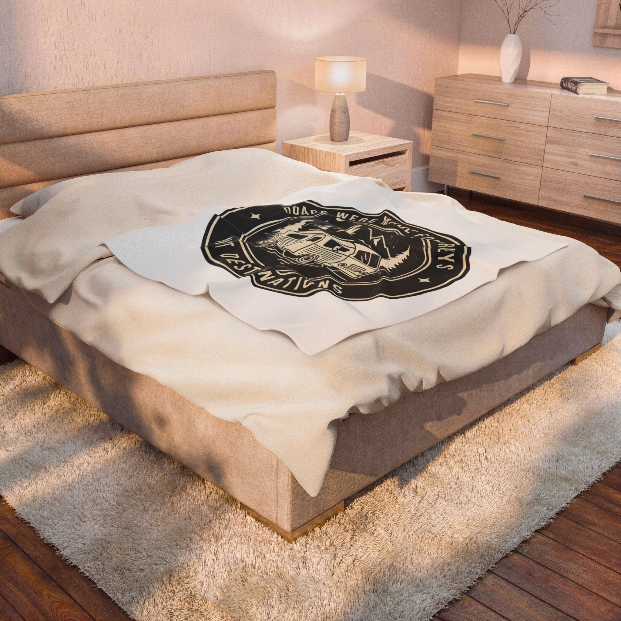 Velveteen Blanket — "Roads Were Made for Journeys Not Destinations" Camper Throw