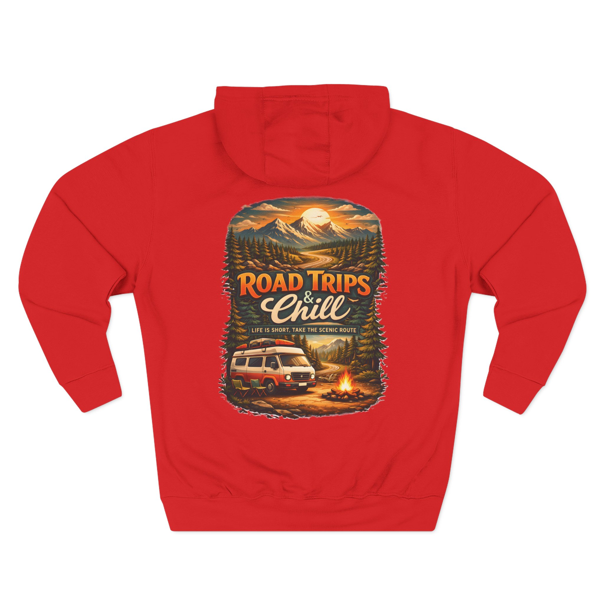 Three-Panel Fleece Hoodie - "Road Trips & Chill" Design Scenic-Line