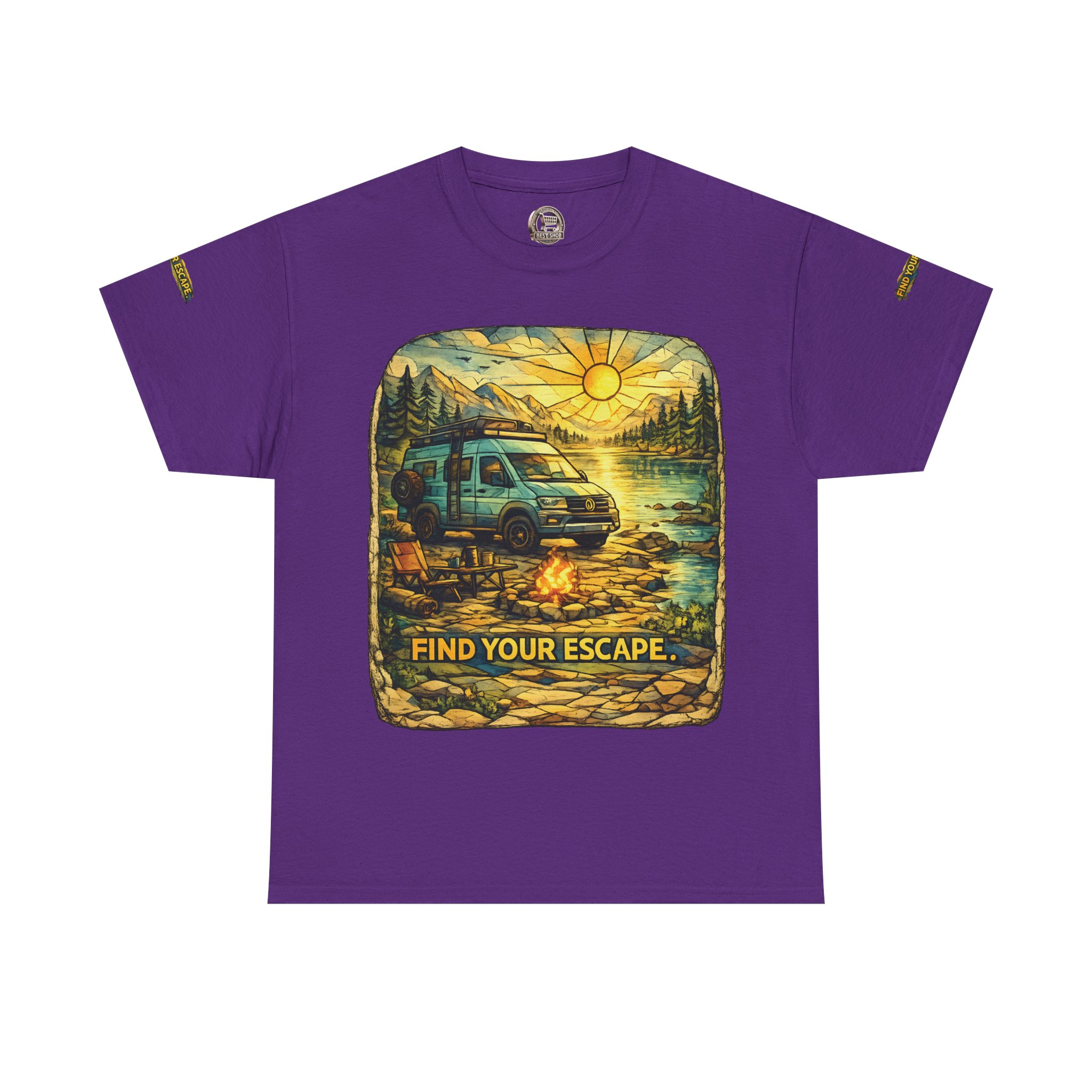 Unisex Heavy Cotton Tee — "Find Your Escape" Design Cubic-Line