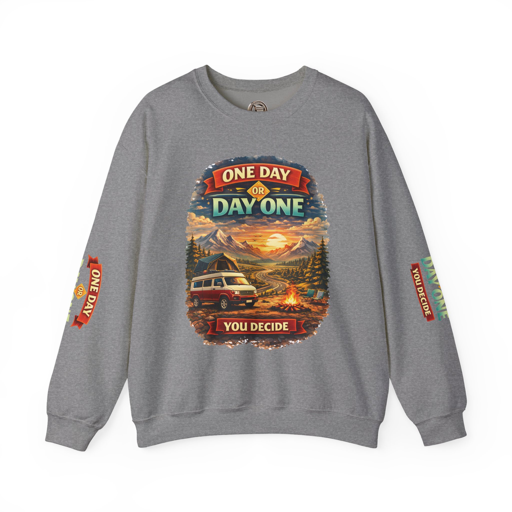 Unisex Heavy Blend™ Crewneck Sweatshirt — "One Day Or Day One" Design Scenic-Line
