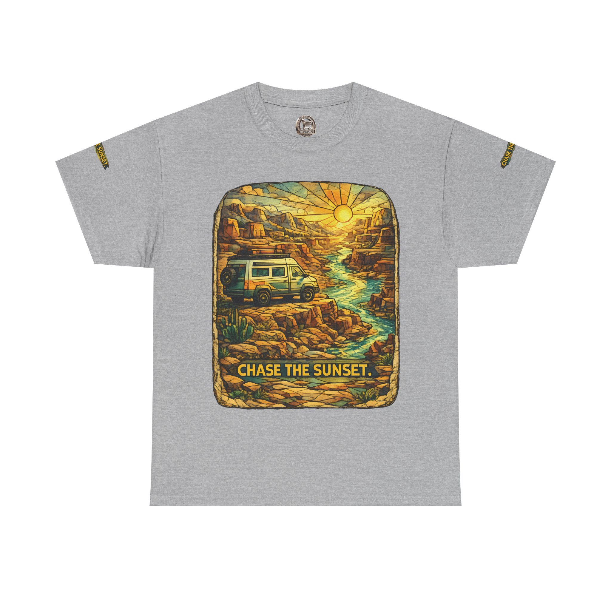 1028124932978461198_2048.jpeg Unisex Heavy Cotton Tee — "Chase The Sunset" Design Cubic-Line