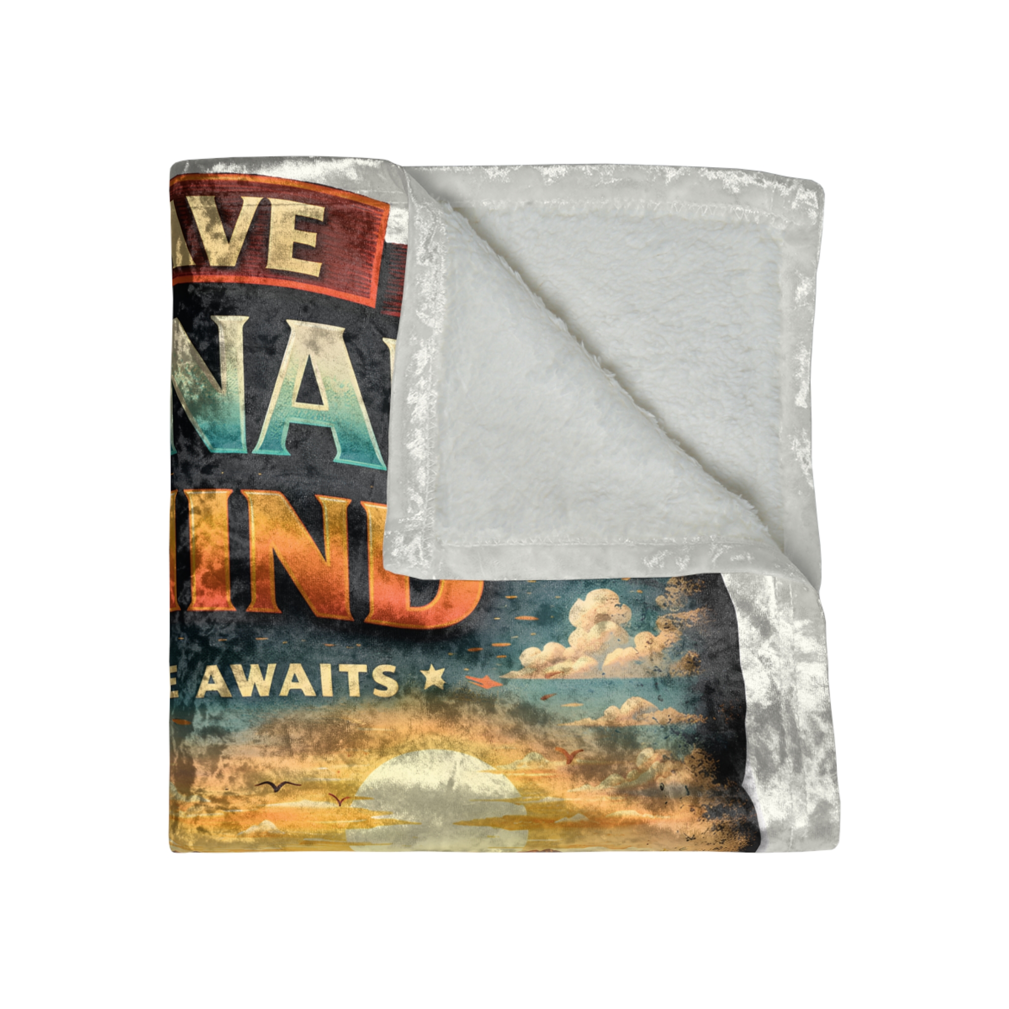 Crushed Velvet Blanket —"Leave Ordinary Behind" Design Scenic-Line (Campervan)