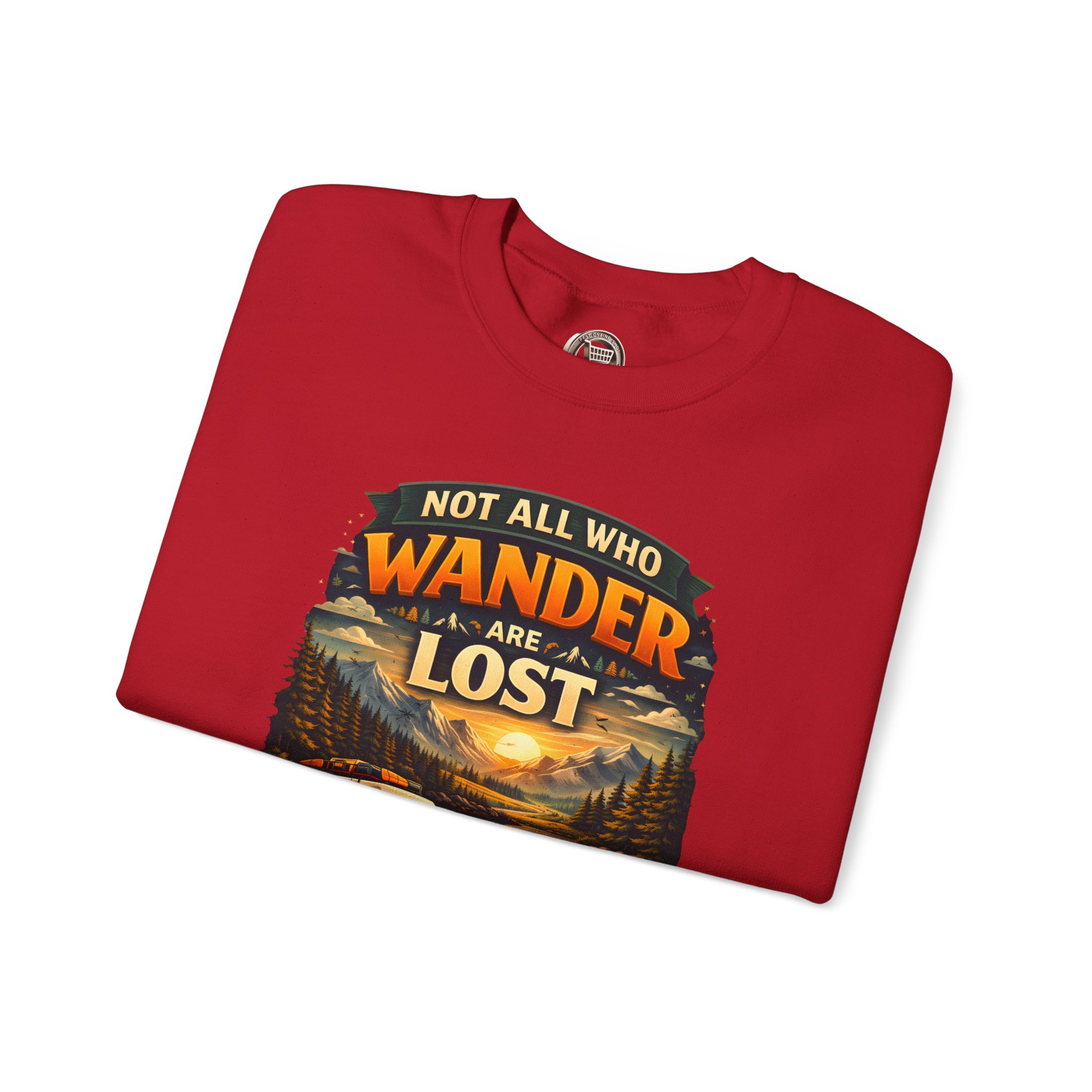 Unisex Heavy Blend™ Crewneck Sweatshirt — "Not All Who Wander Are Lost" Design Scenic-Line