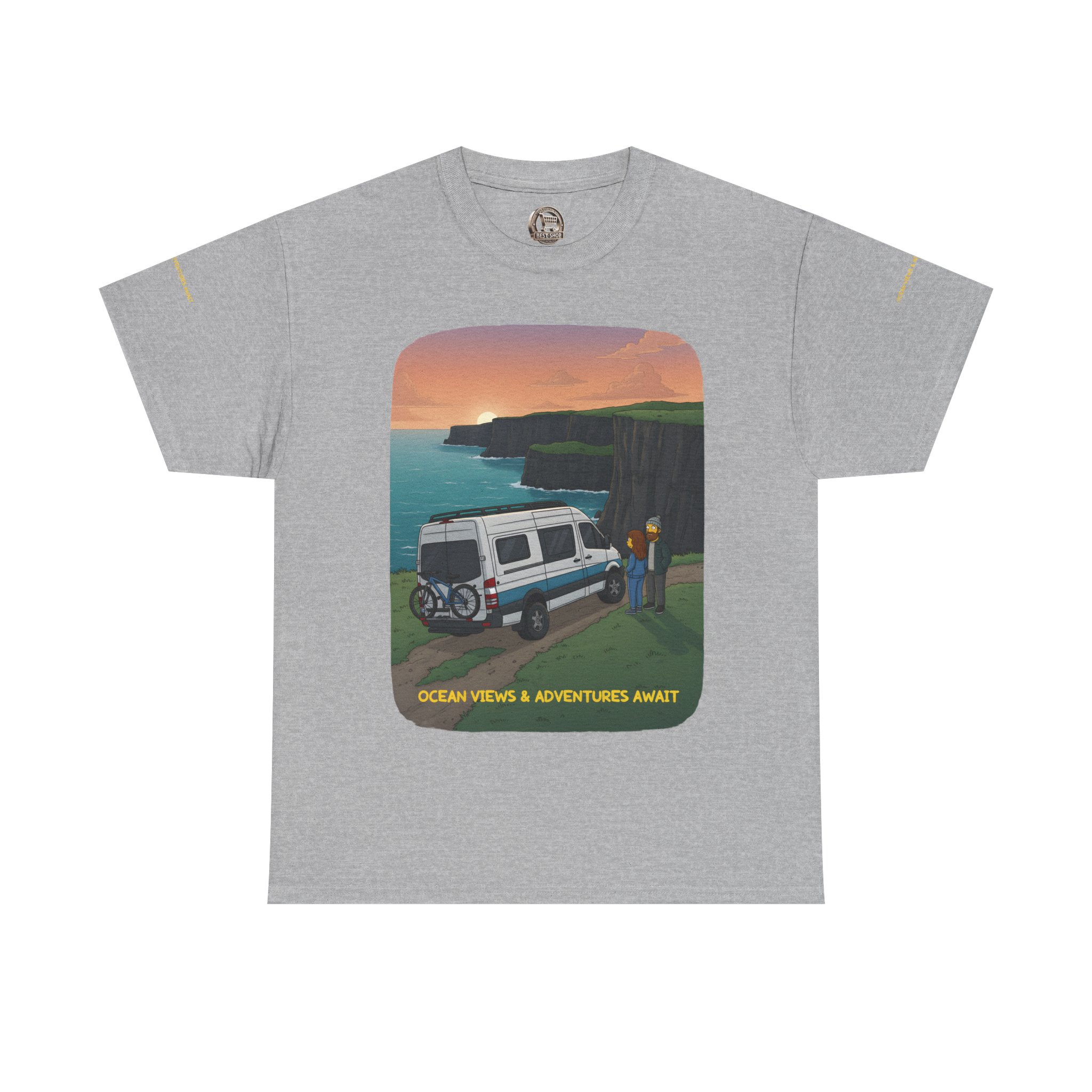 Unisex Heavy Cotton Tee — "Ocean Views-Adventures Awaits" Design Sitcom-Line