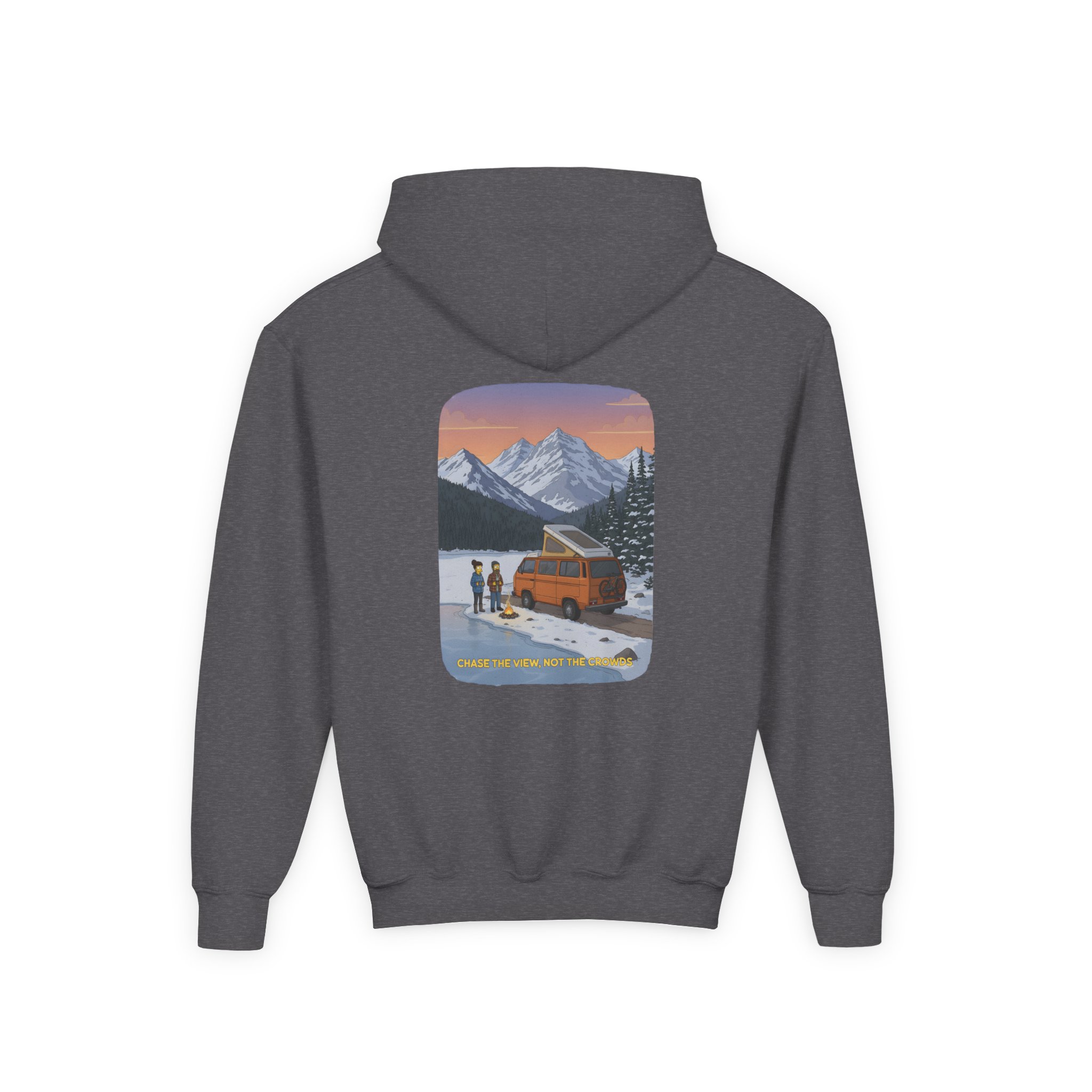 Youth Hoodie(Gildan) – "Chase The Views-Not The Crowds" (Design Sitcom-Line)