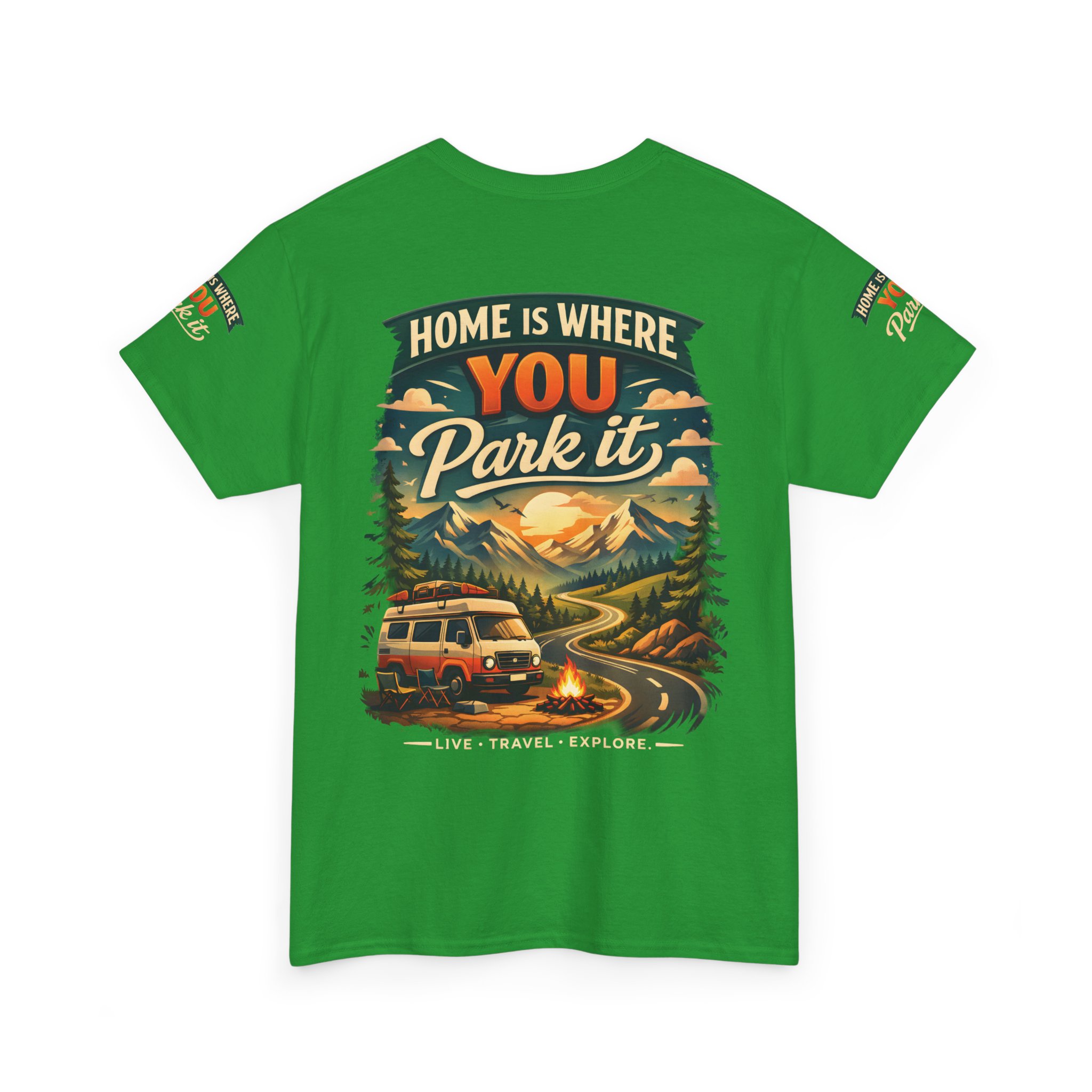 Unisex Heavy Cotton Tee — "Hom Is Where You Park It" Design Scenic-Line