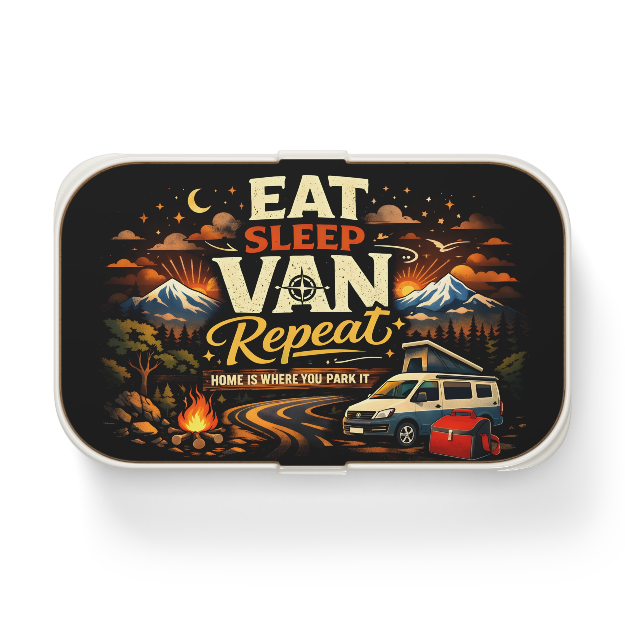 Adventure Camper Bento Box — "Eat Sleep Van Repeat" Camping Lunchbox for Vanlife & Outdoor Lovers