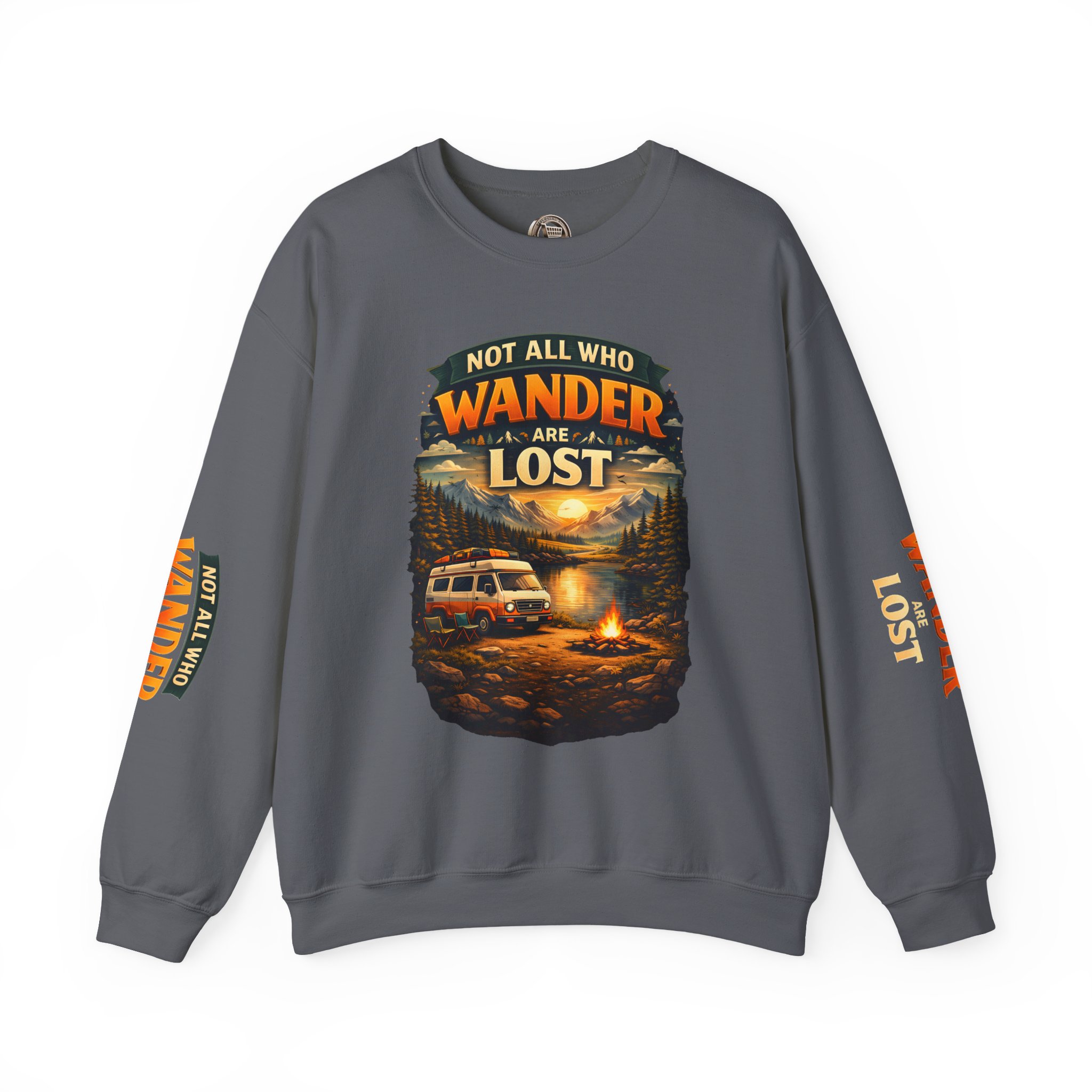 Unisex Heavy Blend™ Crewneck Sweatshirt — "Not All Who Wander Are Lost" Design Scenic-Line
