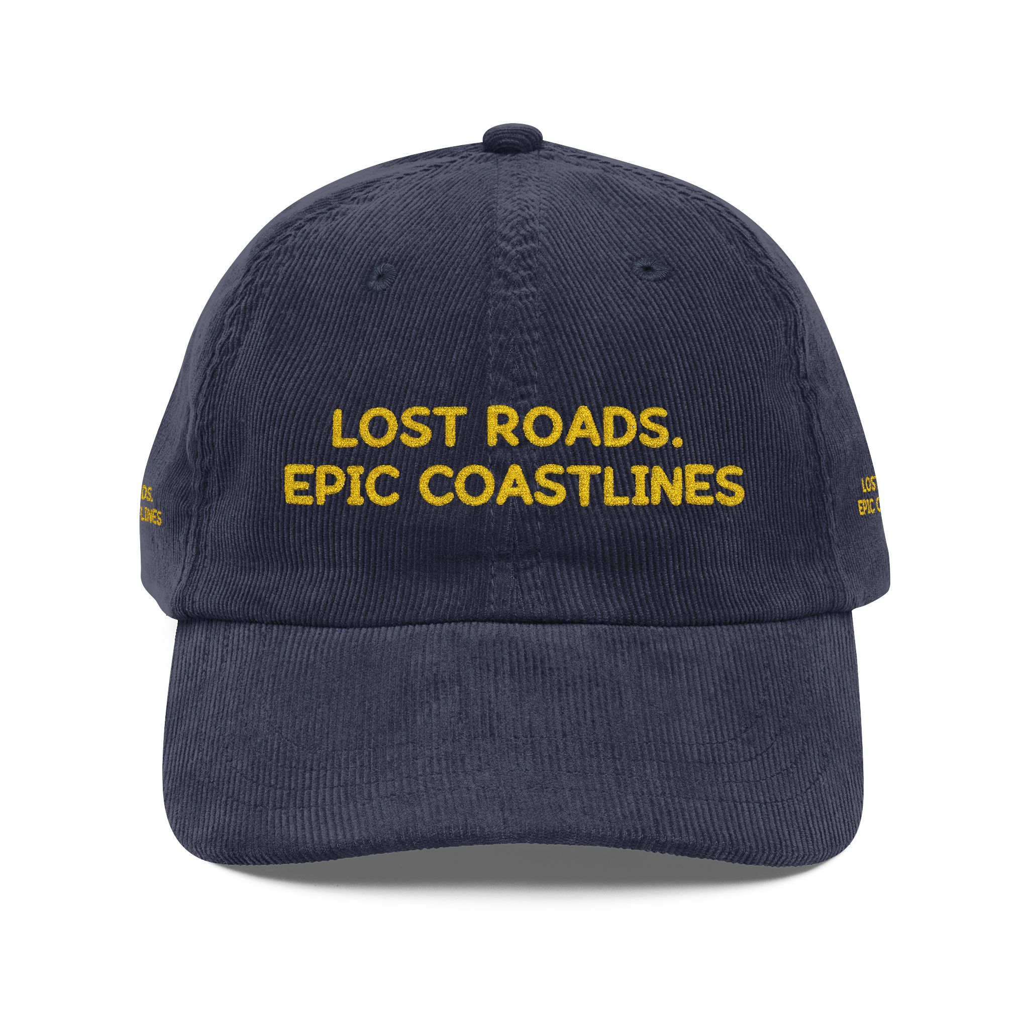 Vintage Corduroy Cap (Embroidery) — "Lost Roads,Epic Coastlines" Embroidered Hat