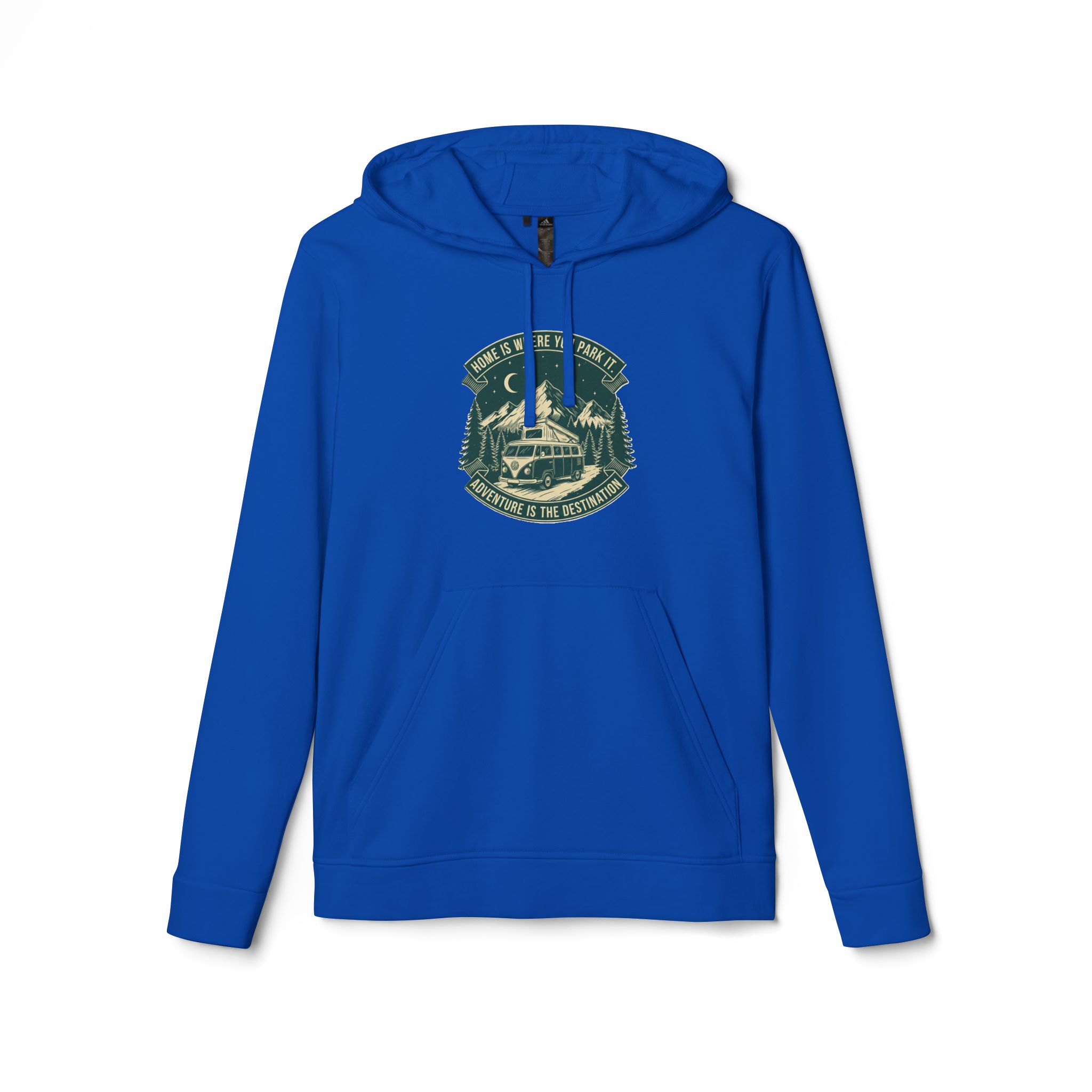 Hoodie(Adidas) — "Home Is Where You Park It-Adventure is the destination" Outdoor Travel Pullover (Only Front Printed)