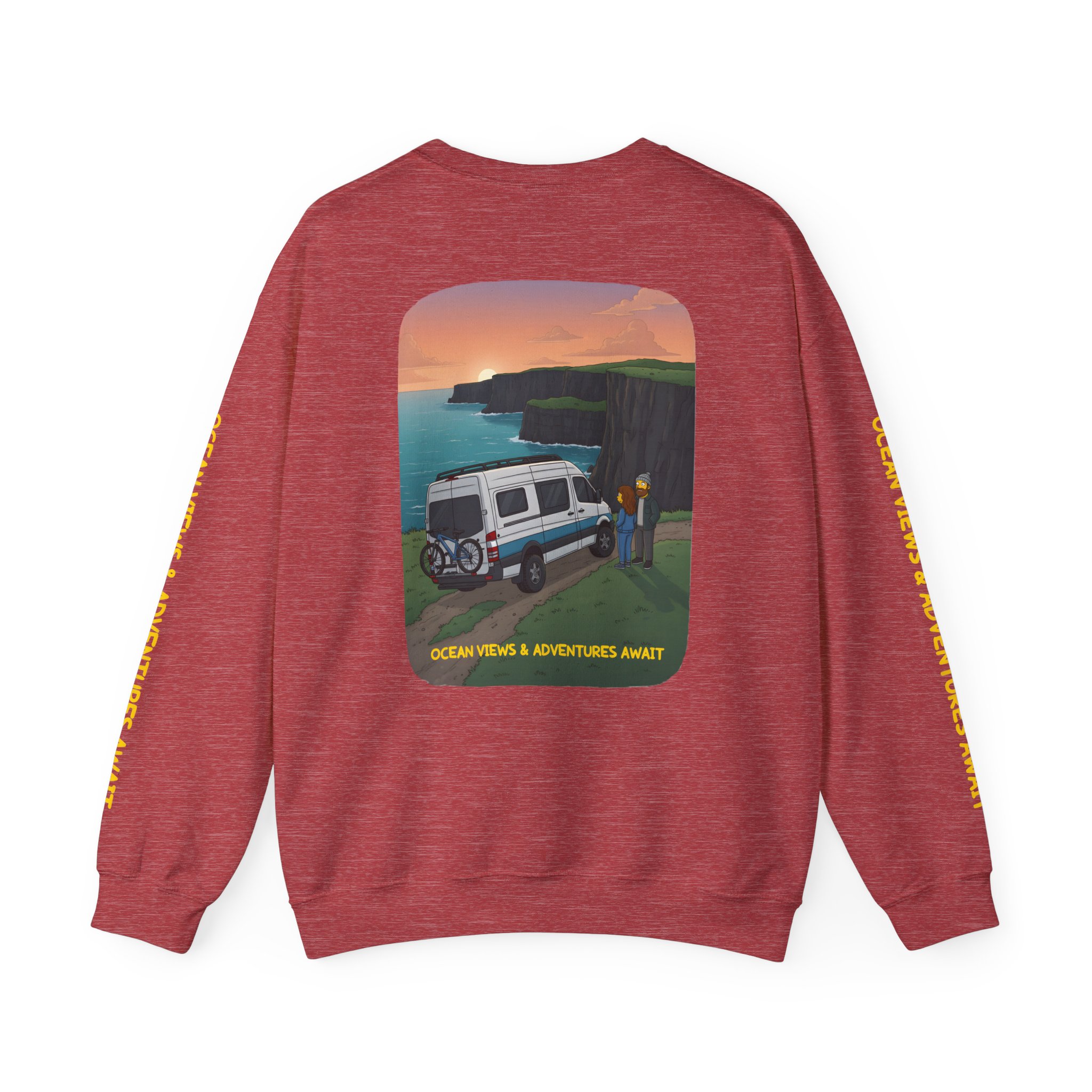 Unisex Heavy Blend™ Crewneck Sweatshirt — "Ocean Views-Adventures Awaits" Design Sitcom-Line